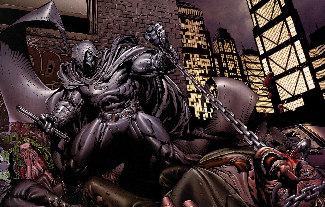 Wallpaper machine, girl, blood, chain, male, comic, MARVEL, Mark Spector, Moon Knight, Moon knight image for desktop, section фантастика