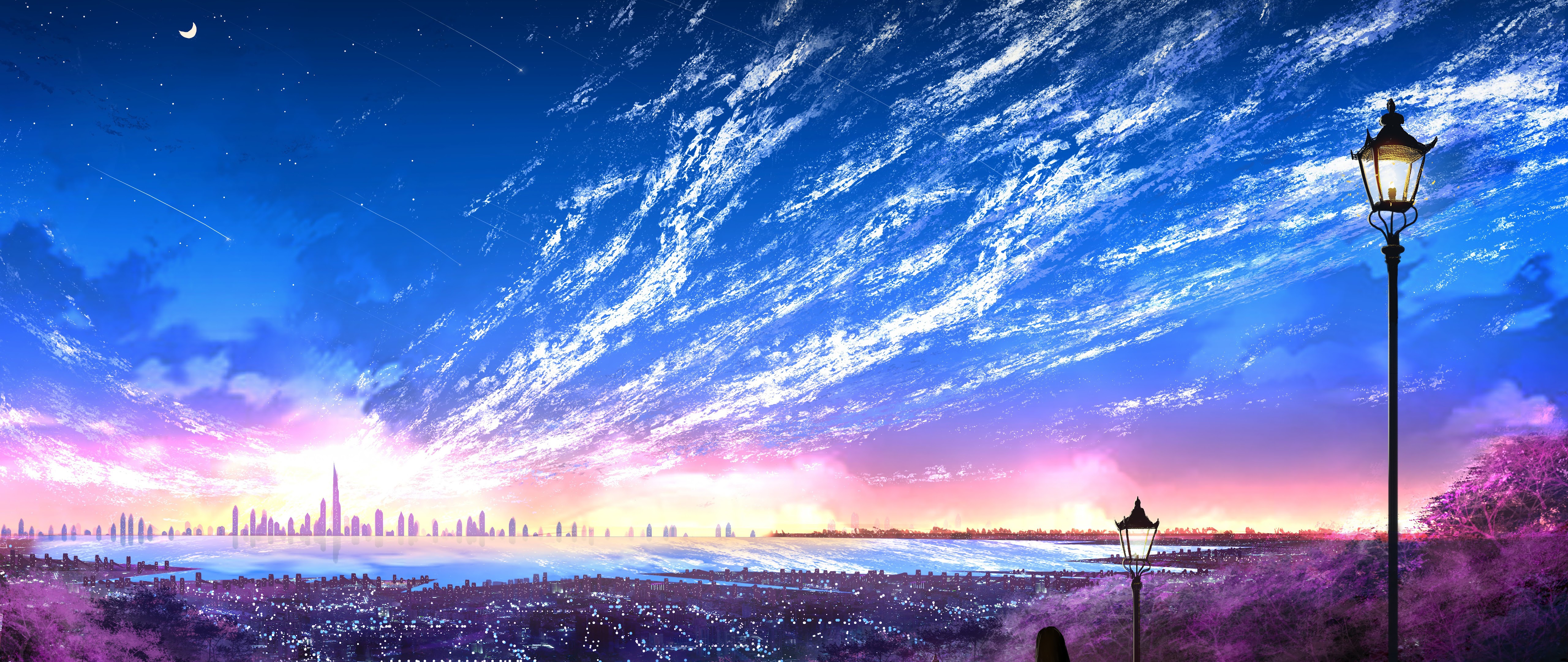 Sky City Scenery Horizon Landscape Anime 8K Wallpaper
