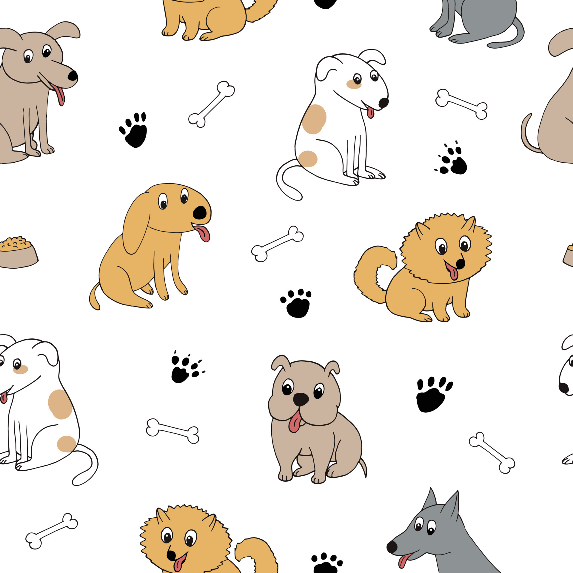 dogs seamless pattern. hand drawn doodle., cartoon, minimalism. trending colors 2021. wallpaper, wrapping, textiles banner animals pets bones paws baby