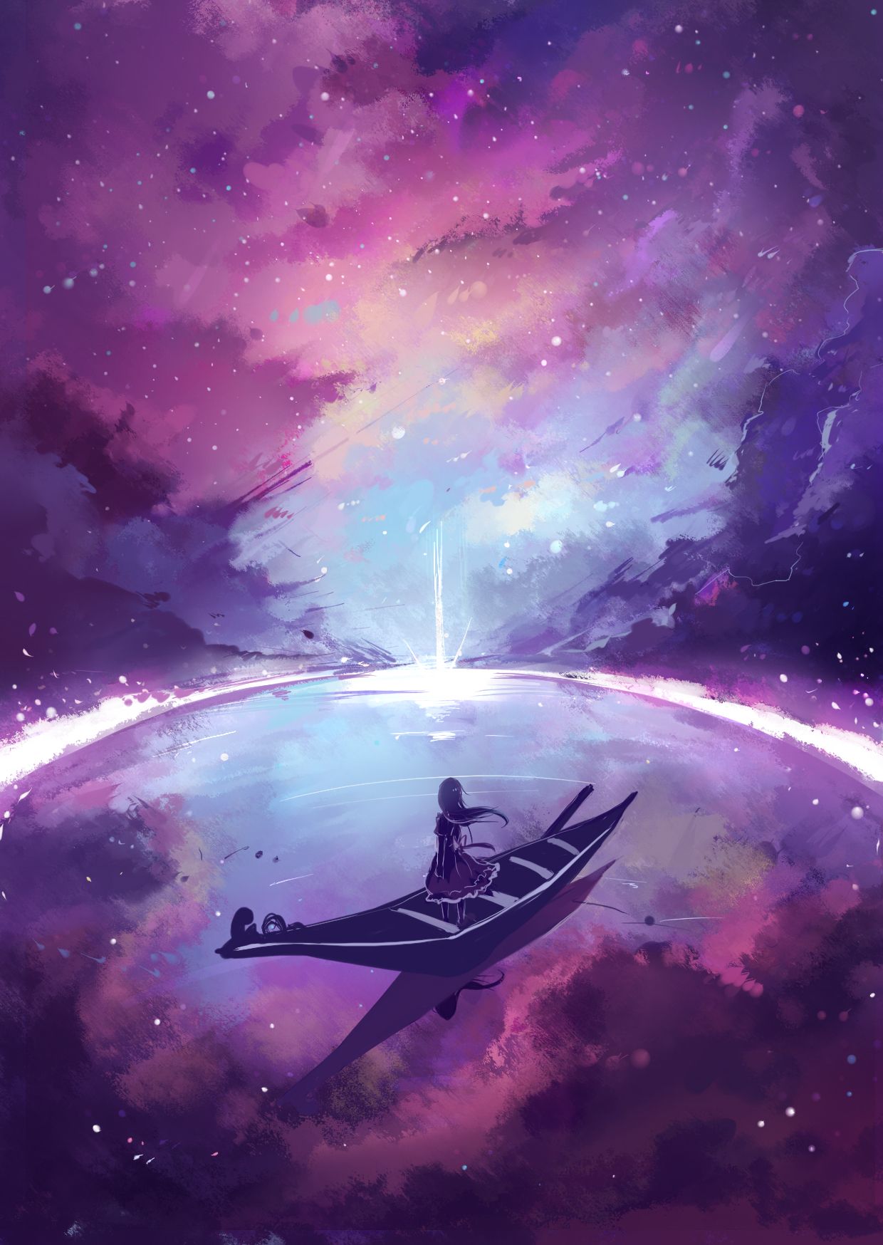 Anime.scenery.girl.boat.GalaxySpace.cool.illustration. Abstract art prints, Anime scenery, Psychedelic illustration