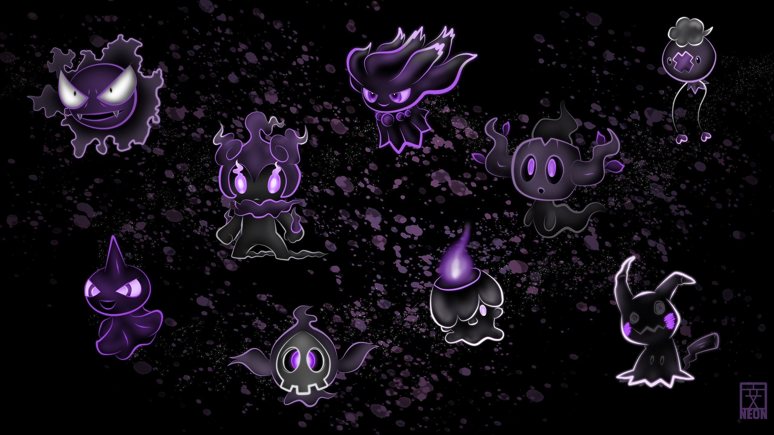 Neon Ghost Pokemon Desktop Wallpaper [OC] (2560x1440)