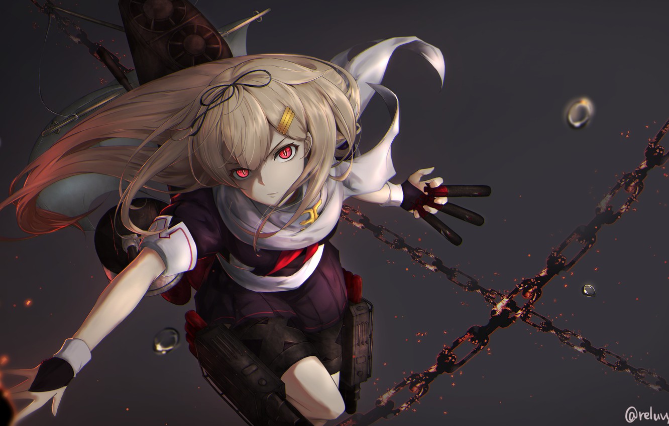 Wallpaper girl, weapons, anime, chain, kantai collection, yuudachi image for desktop, section прочее