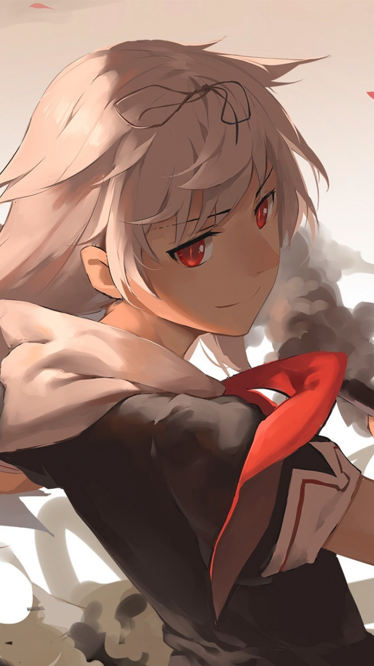 Download white hair, red eyes, yuudachi, kancolle 750x1334 wallpaper, iphone 7, iphone 8, 750x1334 HD image, background, 2523