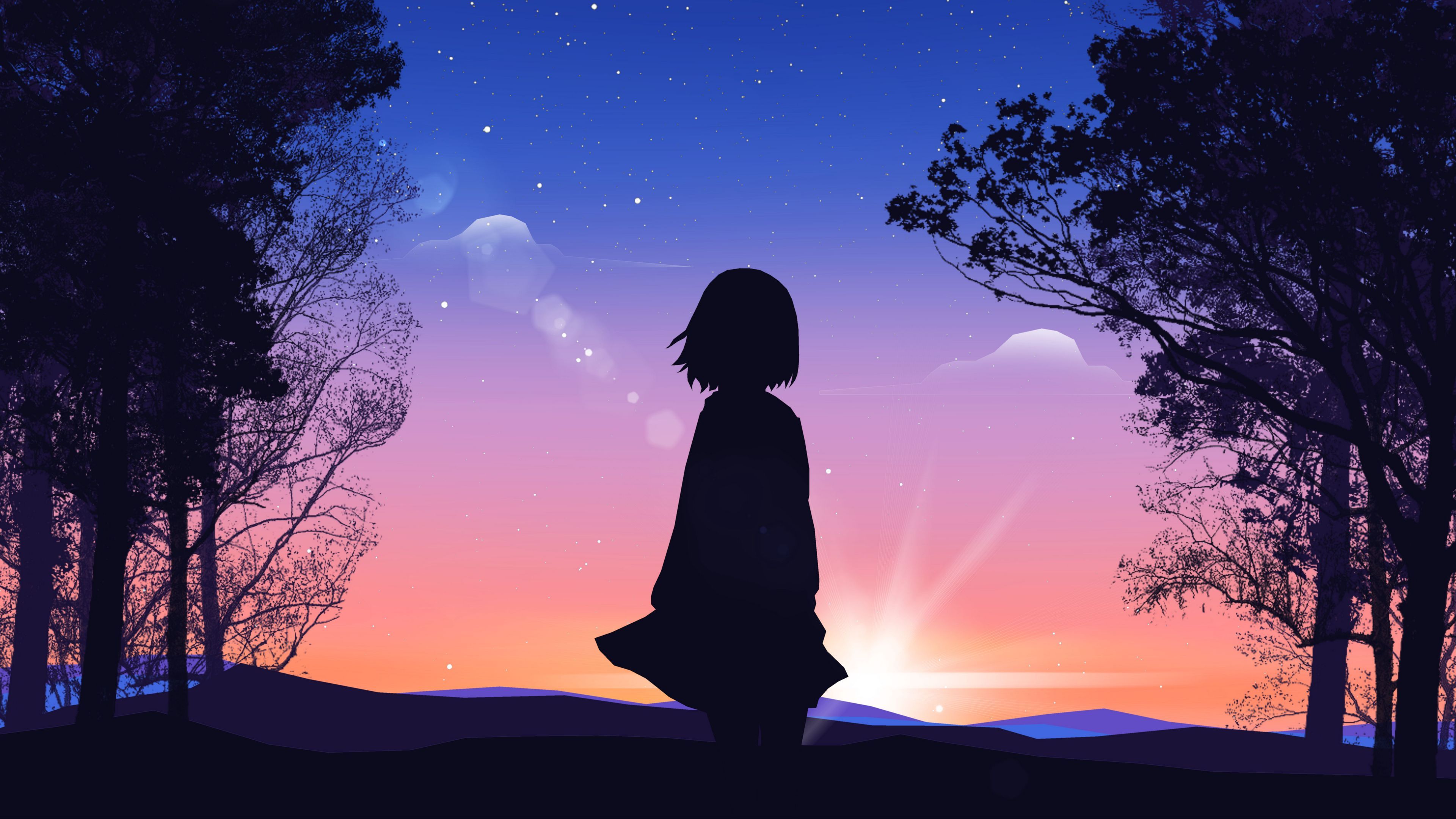 girl, silhouette, sunset, alone, art. Alone art, Anime scenery, Dark wallpaper