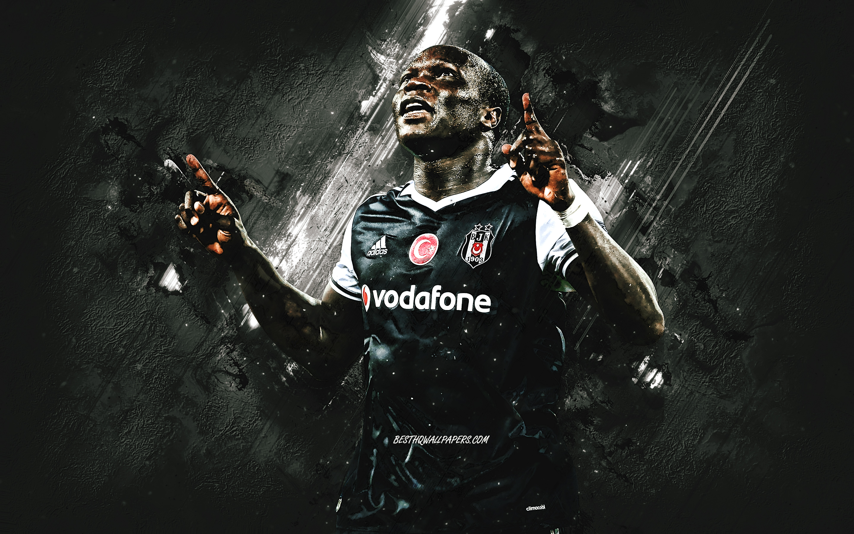 Download wallpaper Vincent Aboubakar, Besiktas, cameroonian footballer, portrait, gray stone background, football, Besiktas JK for desktop with resolution 2880x1800. High Quality HD picture wallpaper