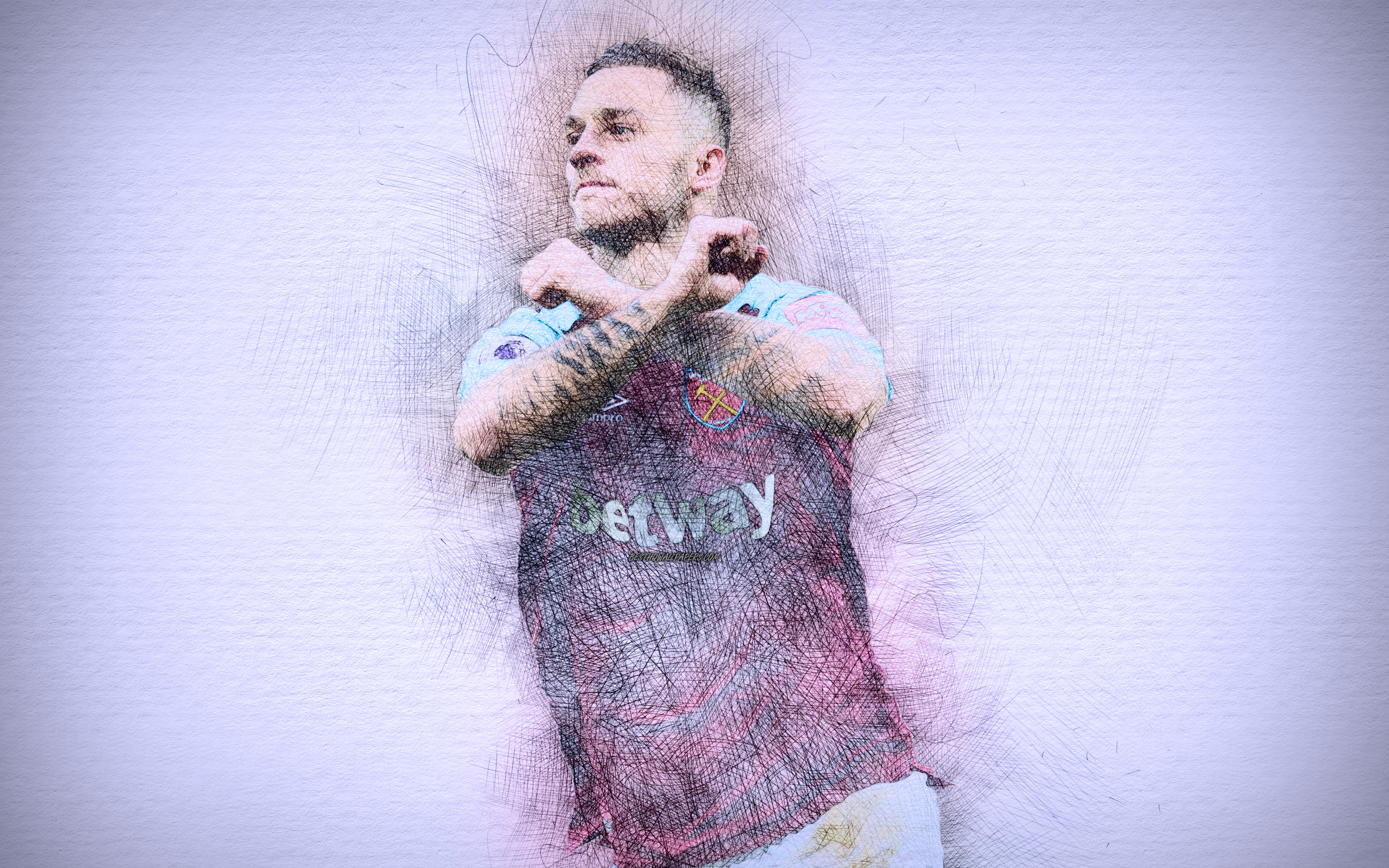 Download wallpaper Marko Arnautovic, 4k, artwork, football stars, Tottenham Hotspur, Arnautovic, soccer, Premier League, footballers, drawing Arnautovic, FC Tottenham for desktop with resolution 3840x2400. High Quality HD picture wallpaper