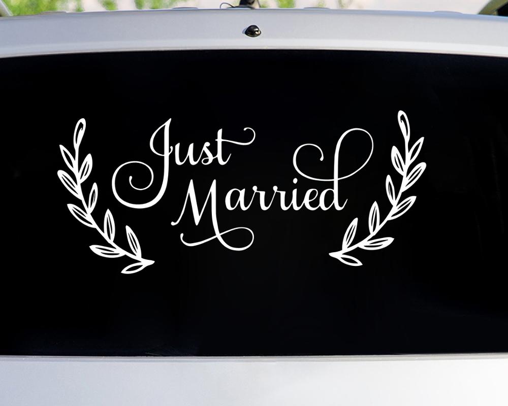 Just Married Quotes Vinyl Sticker for Wedding Car Home Decor Wallpaper Window Murals Vinyl Wall Stickers for Bedroom B283. Wall Stickers