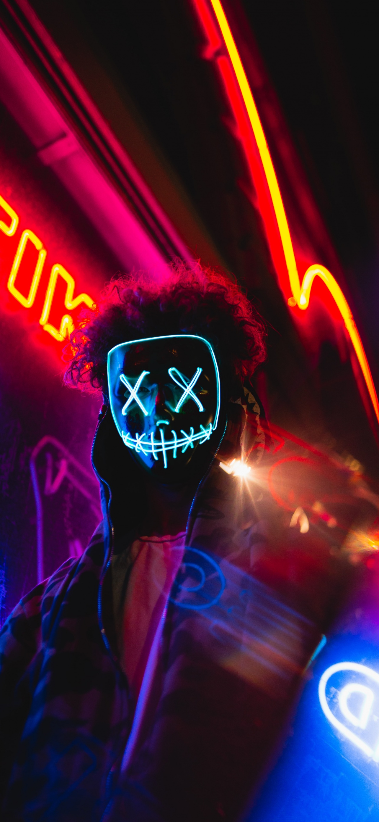 LED mask Wallpaper 4K, Neon Lights, Portrait, Colorful, Anonymous, 5K, Photography