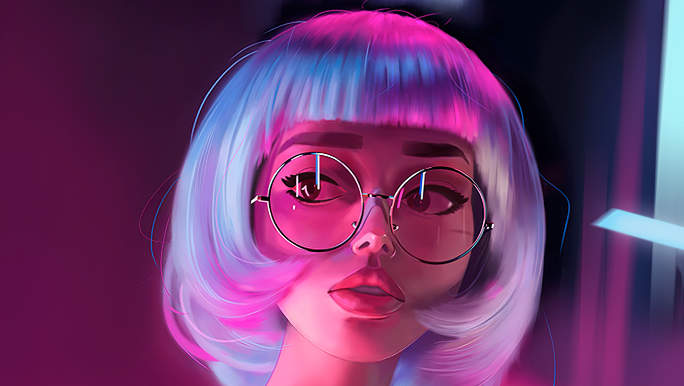 Neon Girl Glasses Laptop HD HD 4k Wallpaper, Image, Background, Photo and Picture