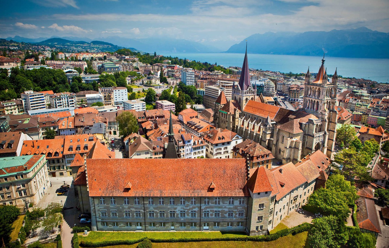 Wallpaper mountains, lake, Switzerland, panorama, Lausanne image for desktop, section город
