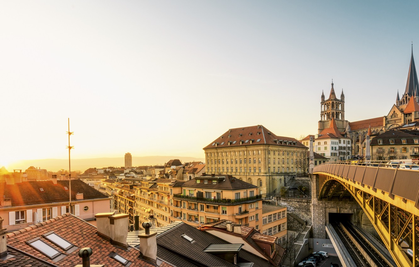 Wallpaper the sun, home, Switzerland, Cathedral, Lausanne image for desktop, section город