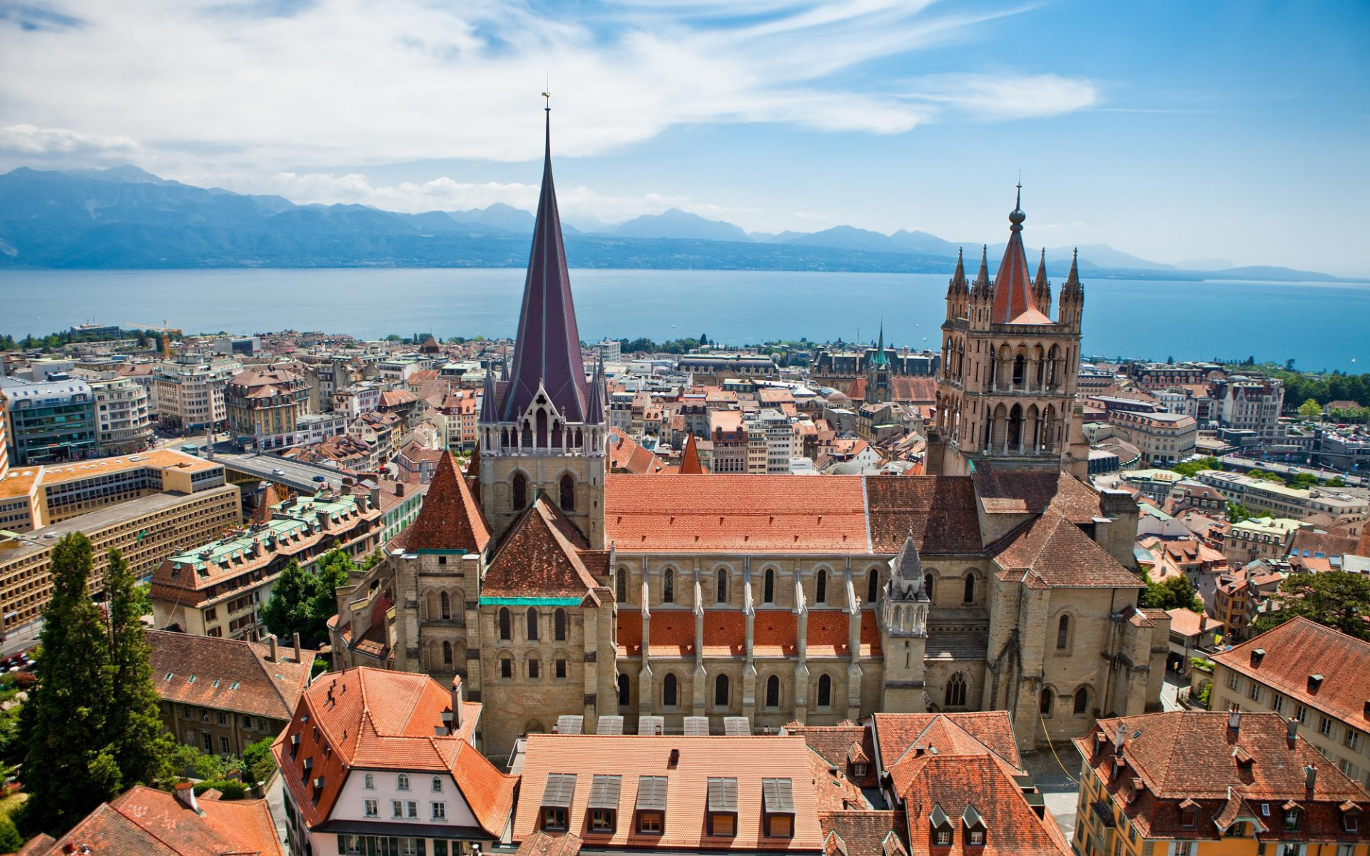 Download wallpaper Lausanne Cathedral, Cathedral of Notre Dame of Lausanne, cathedral, summer, Lausanne cityscape, panorama, Lausanne, Switzerland for desktop with resolution 1920x1200. High Quality HD picture wallpaper