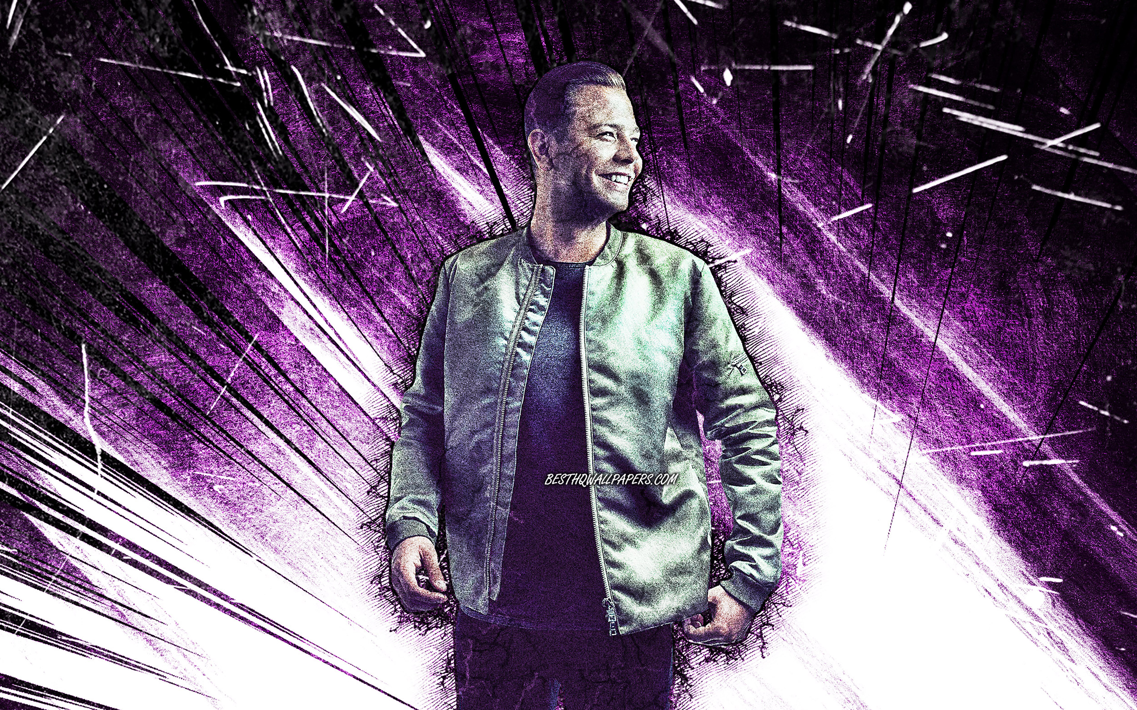 Download wallpaper 4k, Sam Feldt, grunge art, music stars, Dutch DJs, Sammy Renders, violet abstract rays, superstars, creative, Sam Feldt 4K for desktop with resolution 3840x2400. High Quality HD picture wallpaper