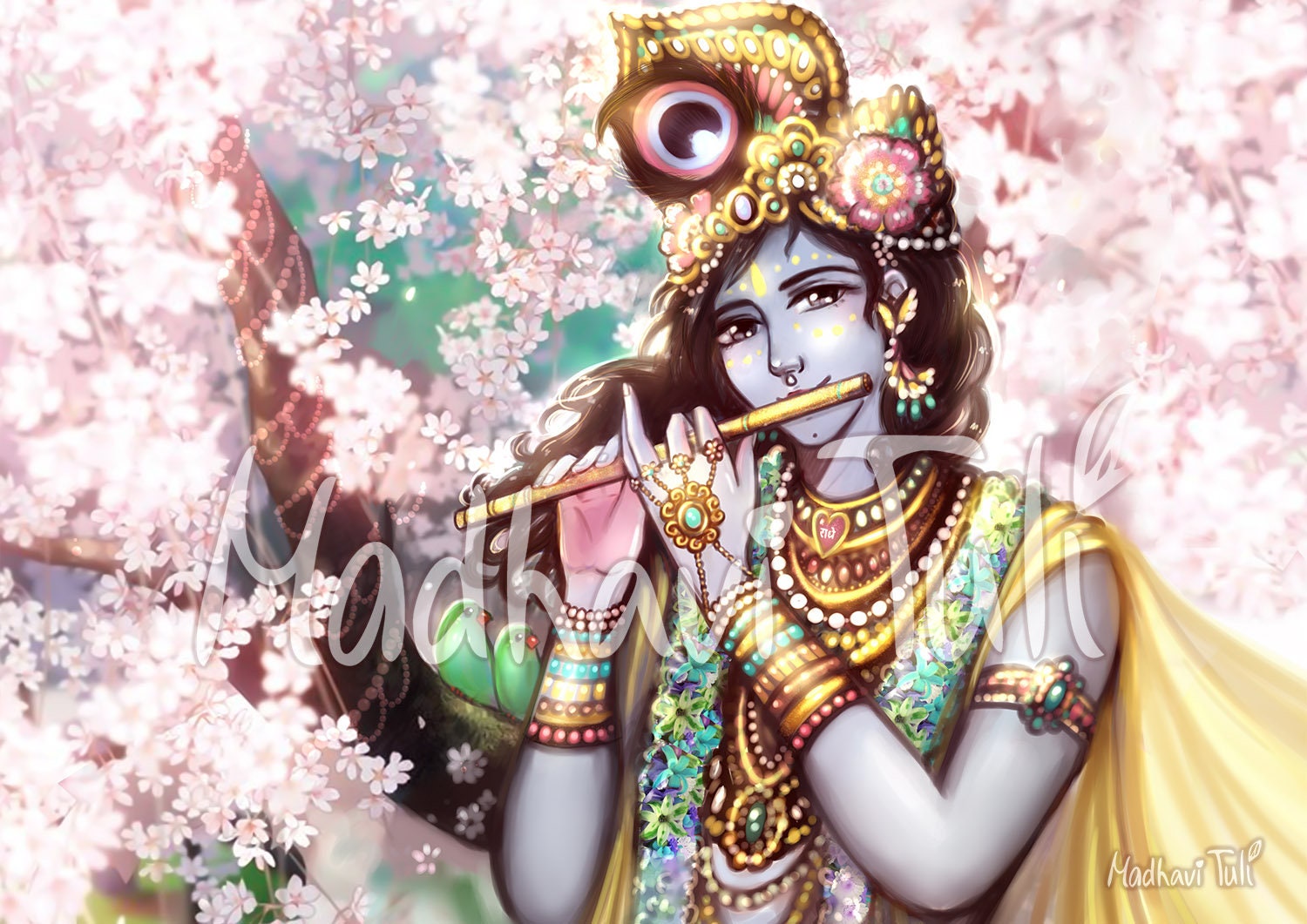 HD File Shri Krishna Playing Flute High Quality Wallpaper