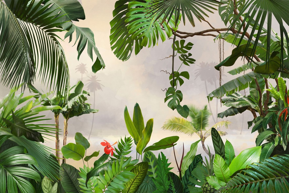 Realistic Tropical Jungle Plants Landscape Wallpaper Mural • Wallmur®