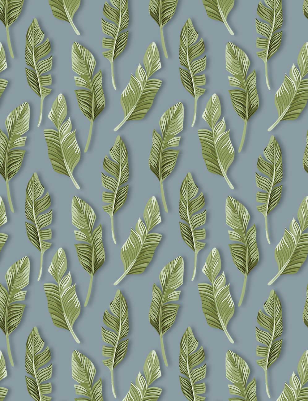 Grey & Green Jungle Leaf Wallpaper- Feathr Wallpaper
