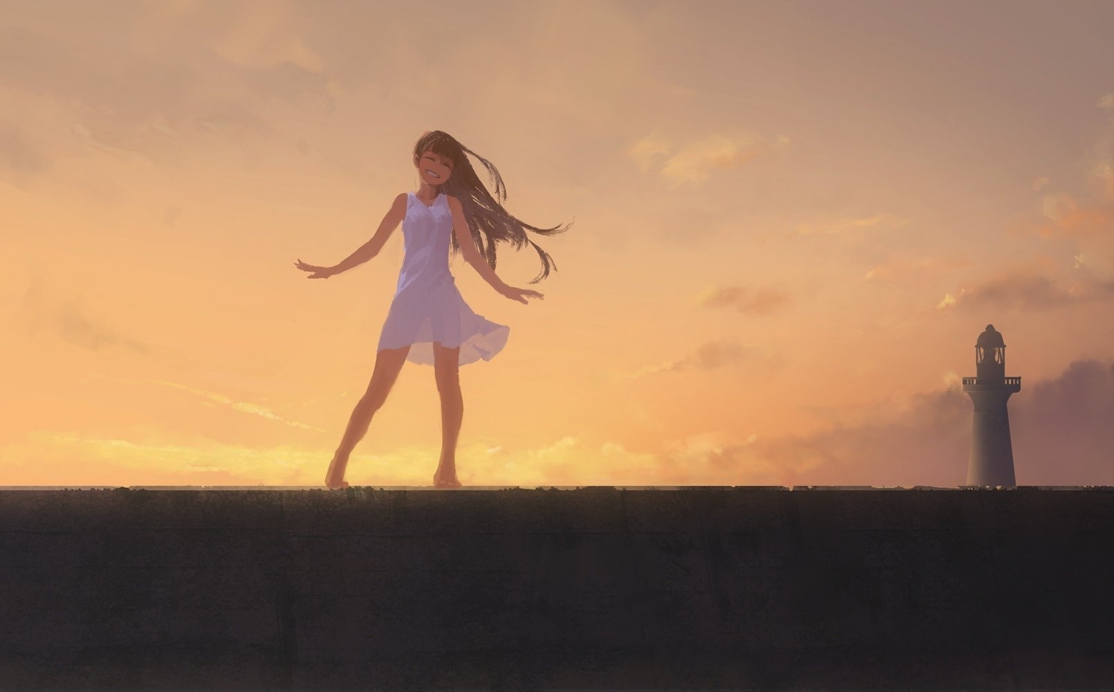 Anime key visual of a girl wearing one piece watching a sunset on the beach,  trending on artstation, digital art, 4k HD, sharp” : r/dalle2