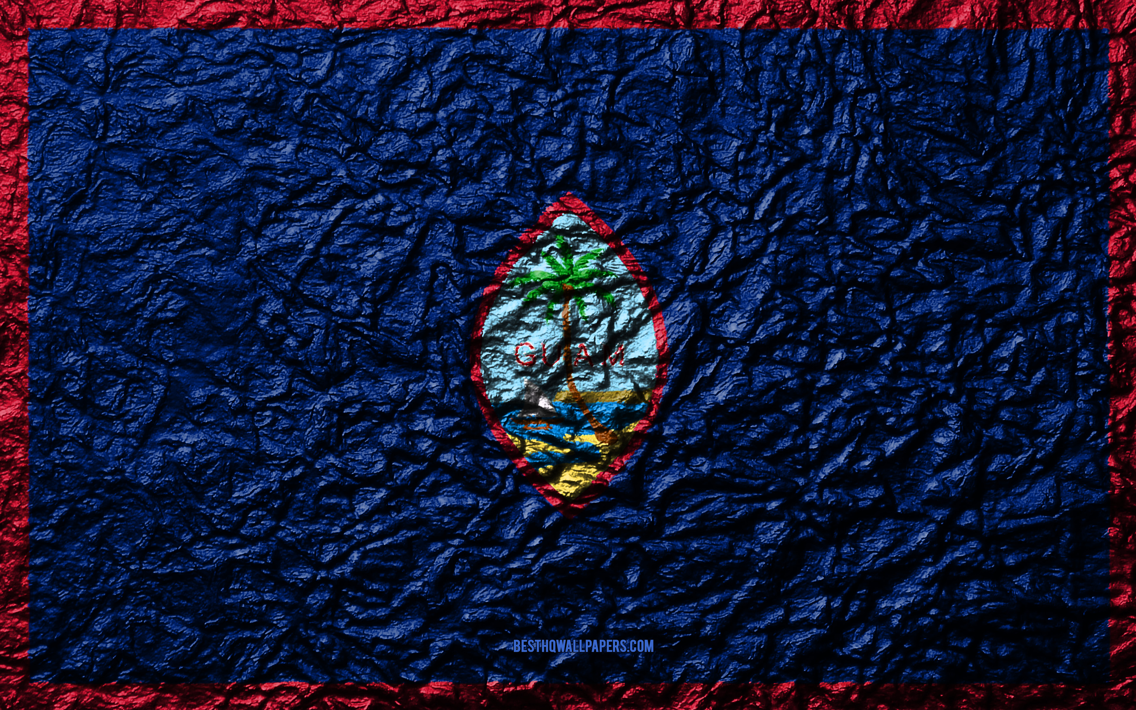 Download wallpaper Flag of Guam, 4k, stone texture, waves texture, Guam flag, national symbol, Guam, Oceania, stone background for desktop with resolution 3840x2400. High Quality HD picture wallpaper