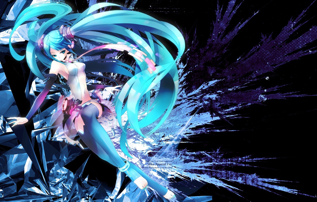 Wallpaper background, black, crystals, Hatsune Miku, Vocaloid image for desktop, section прочее