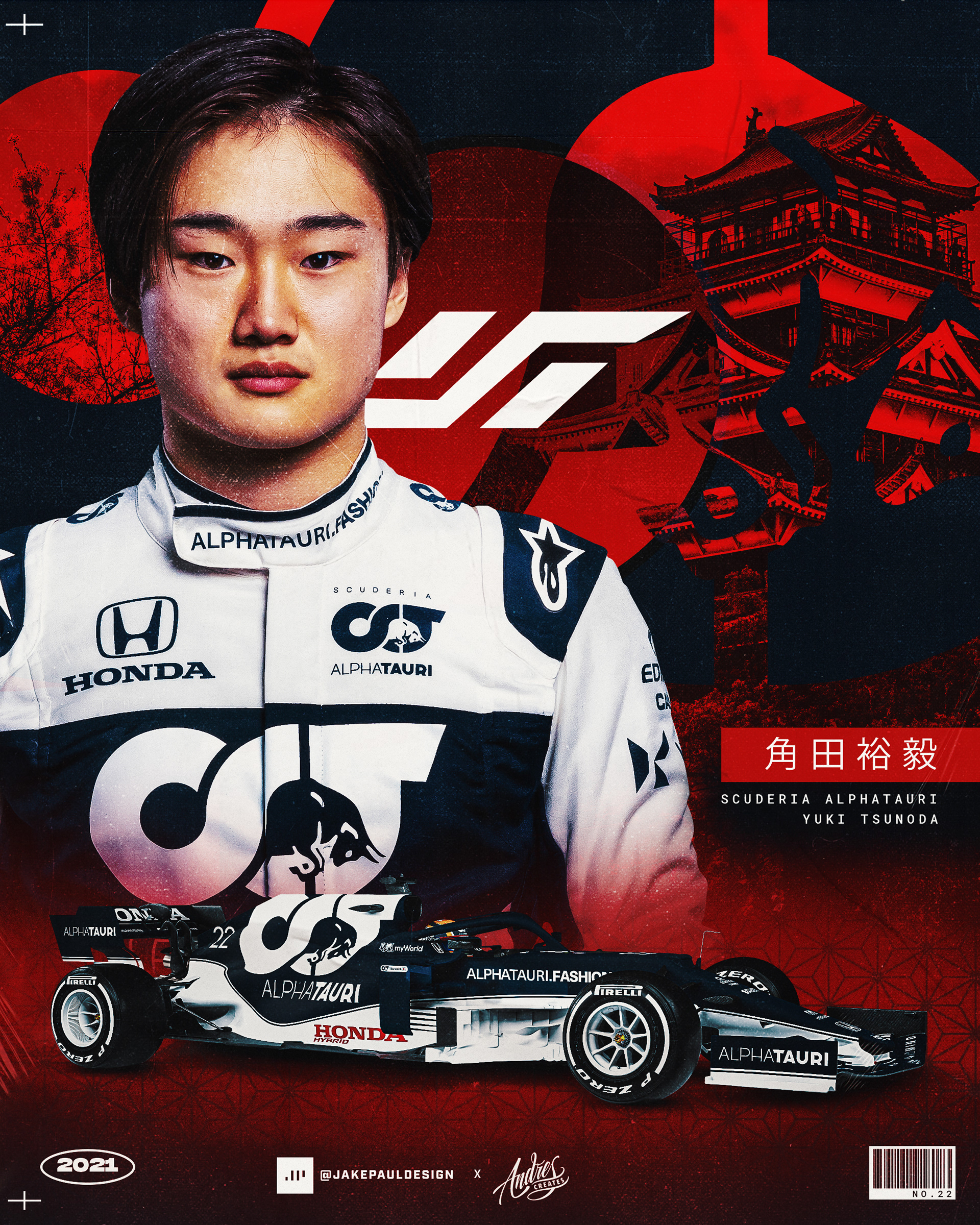 Yuki Tsunoda Alpha Tauri F1 Driver poster