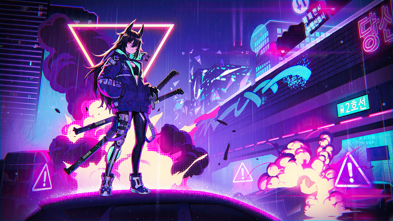 Katana Anime Girl Neon 4k 1366x768 Resolution HD 4k Wallpaper, Image, Background, Photo and Picture