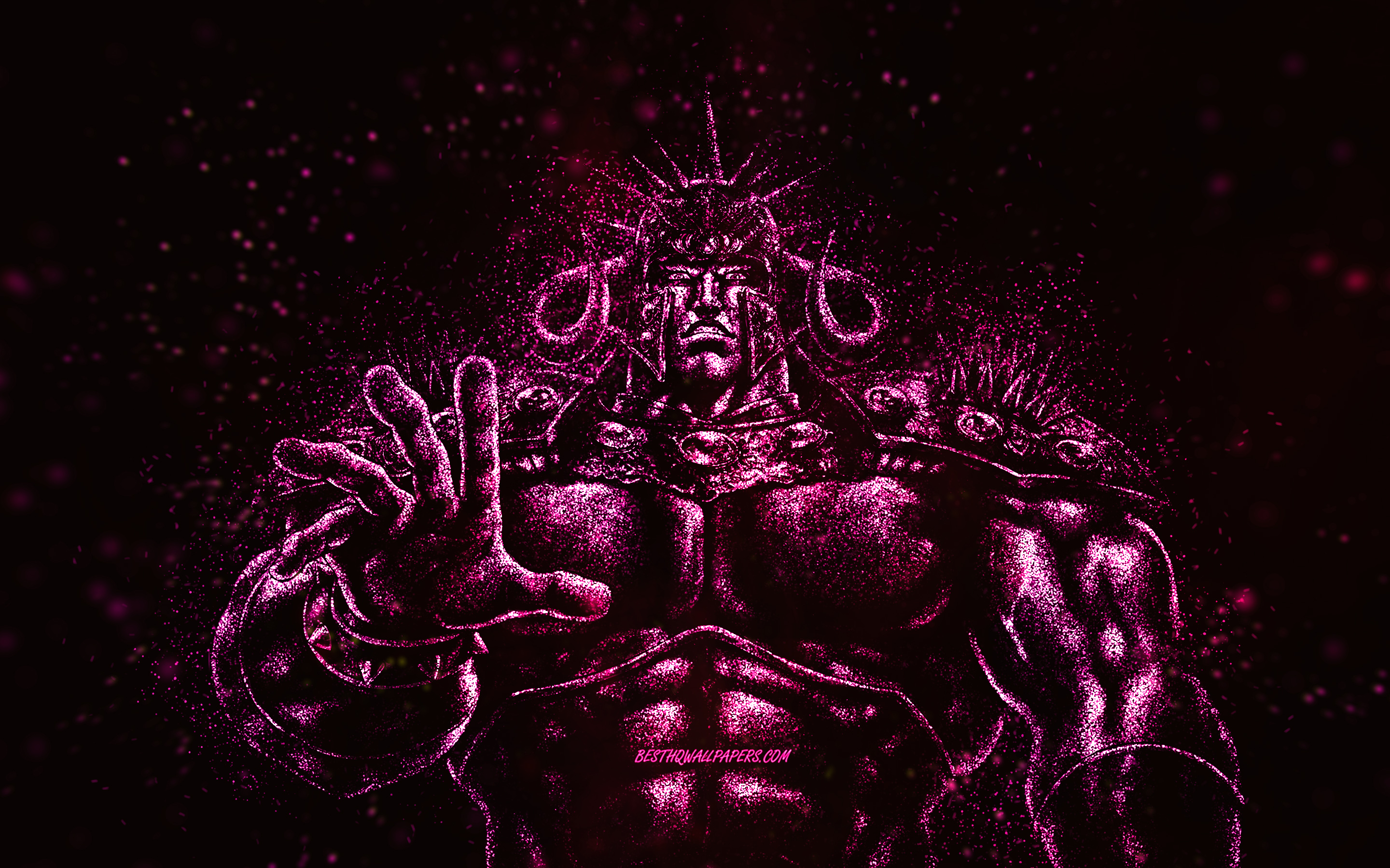 Download wallpaper Raoh, Hokuto Renkitoza, Fist of The North Star, King of Fists, Villains, purple glitter art, black background, Villains characters, Raoh character, Fist of the North Star characters for desktop with