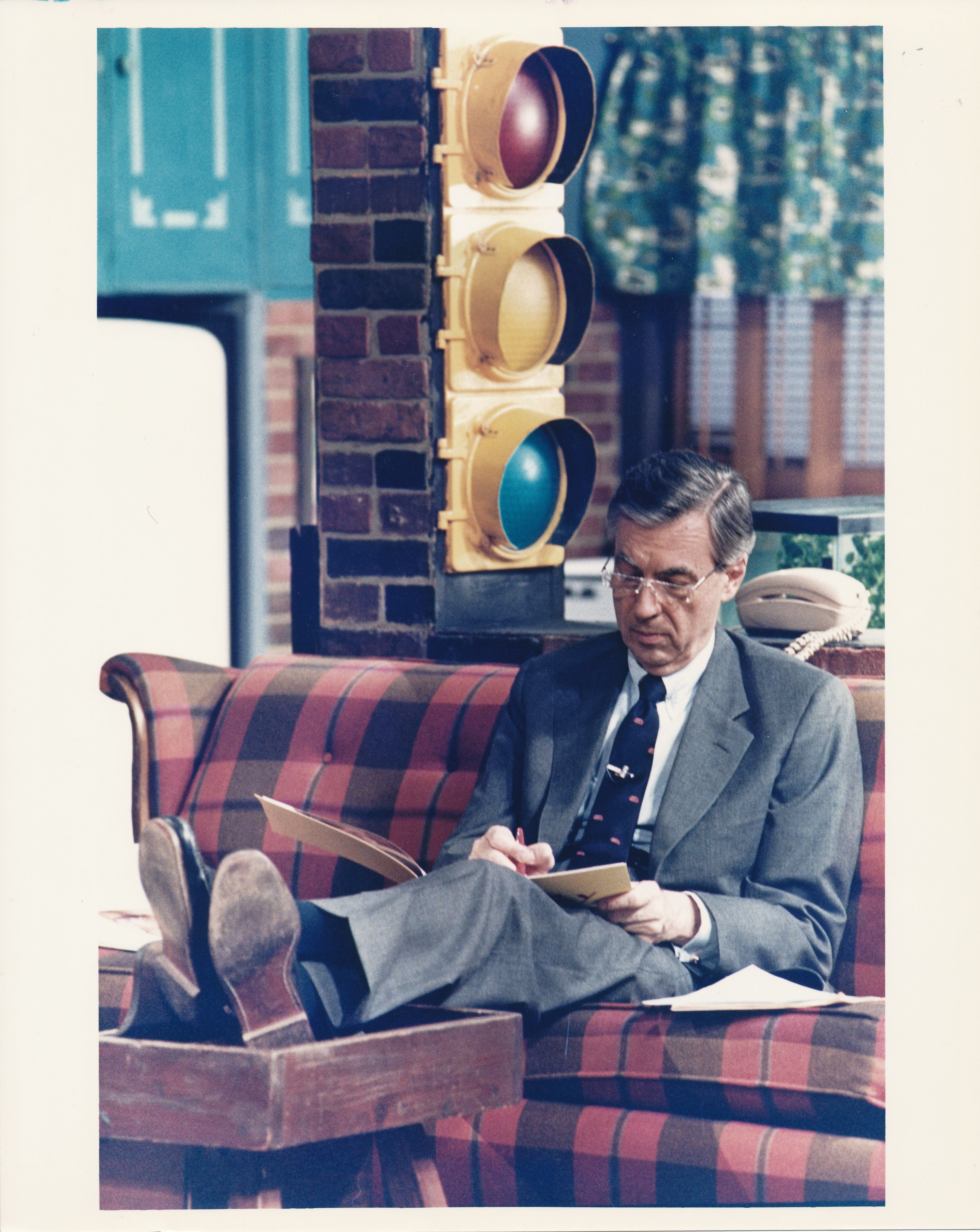 Mister Rogers working on the set. Fred rogers, Mister rogers neighborhood, Mr rogers