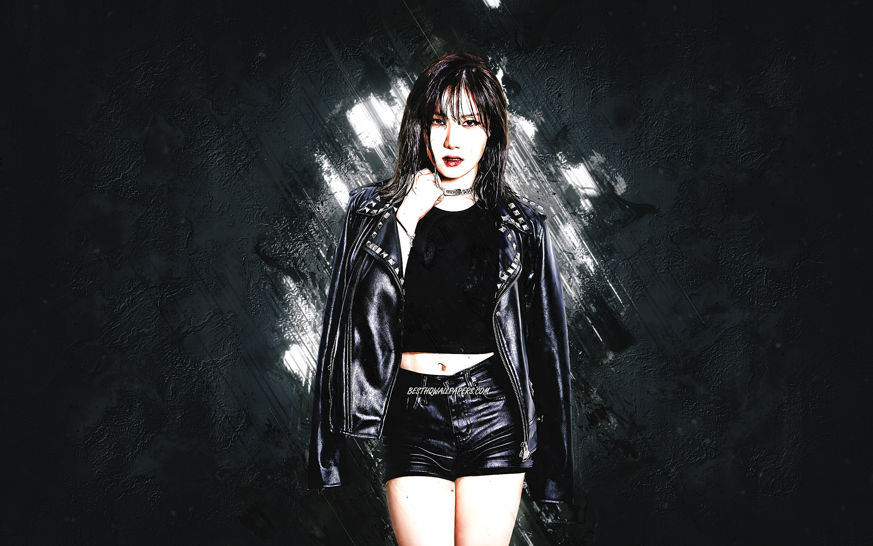 Download Wallpaper Yezi, South Korean Rapper, Lee Ye Ji, K Pop, Portrait, Gray Stone Background, Creative Art For Desktop With Resolution 2880x1800. High Quality HD Picture Wallpaper