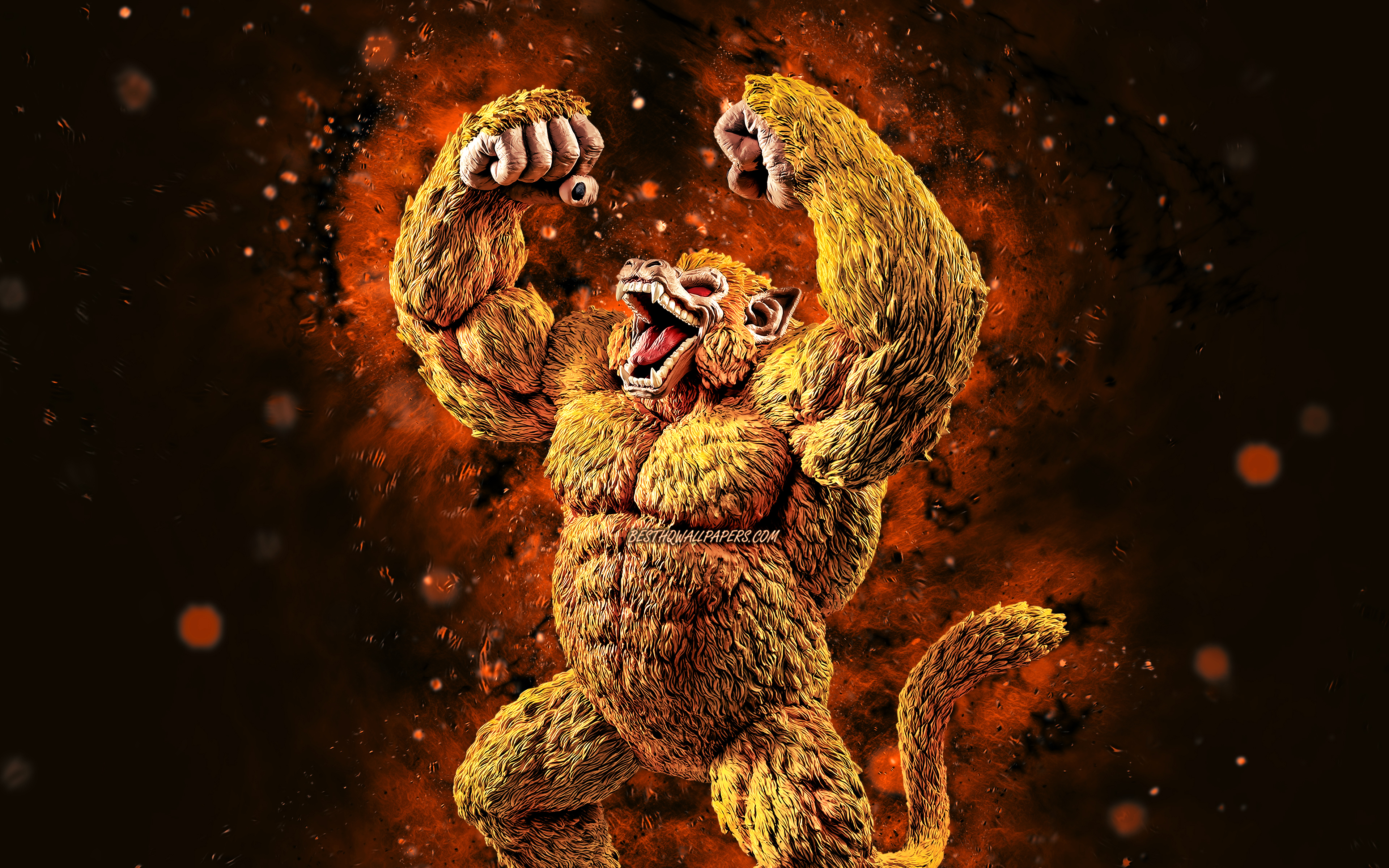 Download wallpaper Golden Oozaru Goku, 4k, yellow neon lights, Great Golden Monkey, Dragon Ball GT, Golden Great Ape, Dragon Ball for desktop with resolution 3840x2400. High Quality HD picture wallpaper