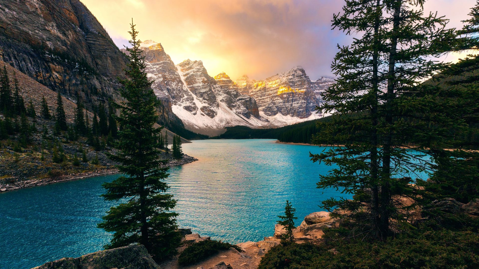 Moraine lake, banff national park, sunset, nature wallpaper, HD image, picture, background, c1284b