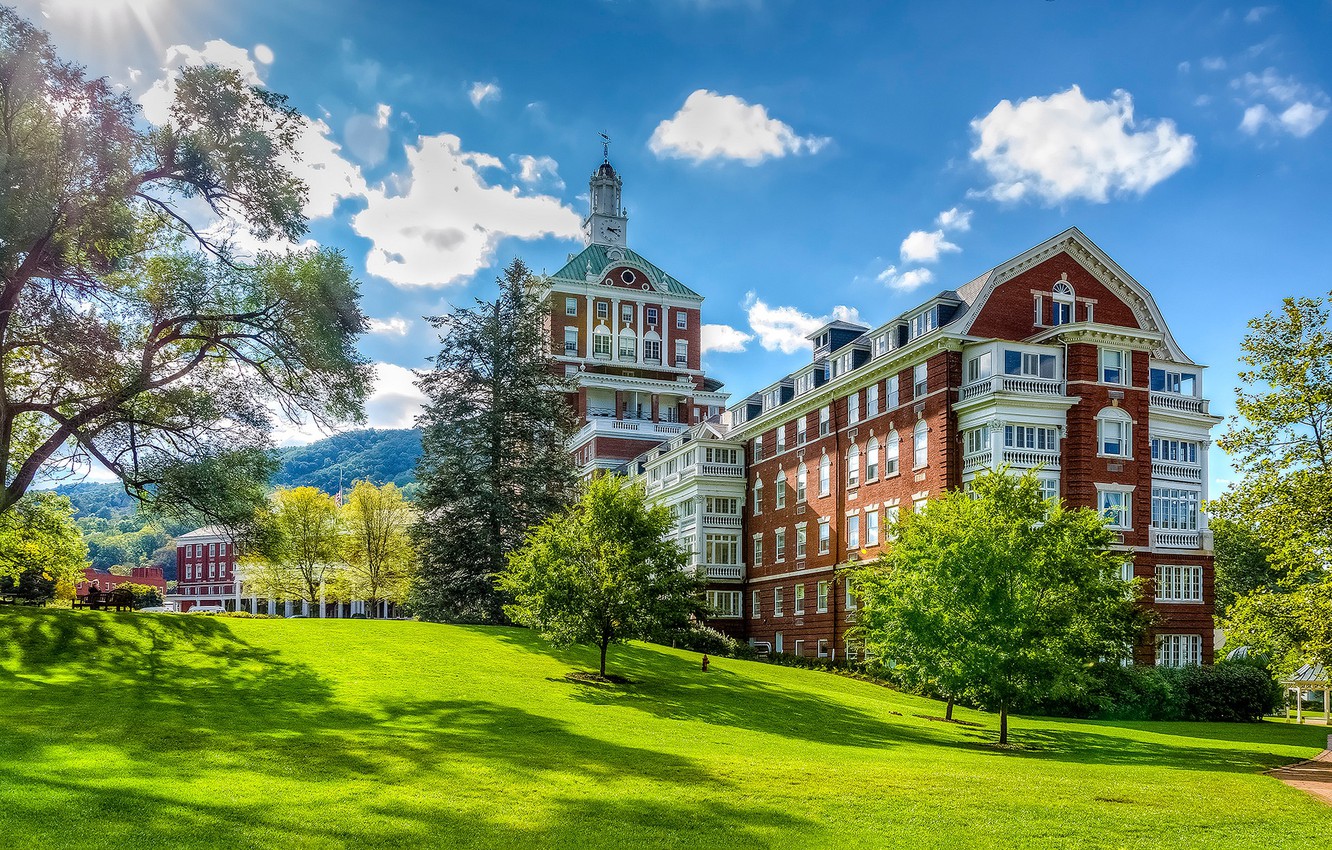 Wallpaper summer, trees, the building, the hotel, Virginia, Virginia, Hot Springs, The Omni Homestead Resort image for desktop, section пейзажи