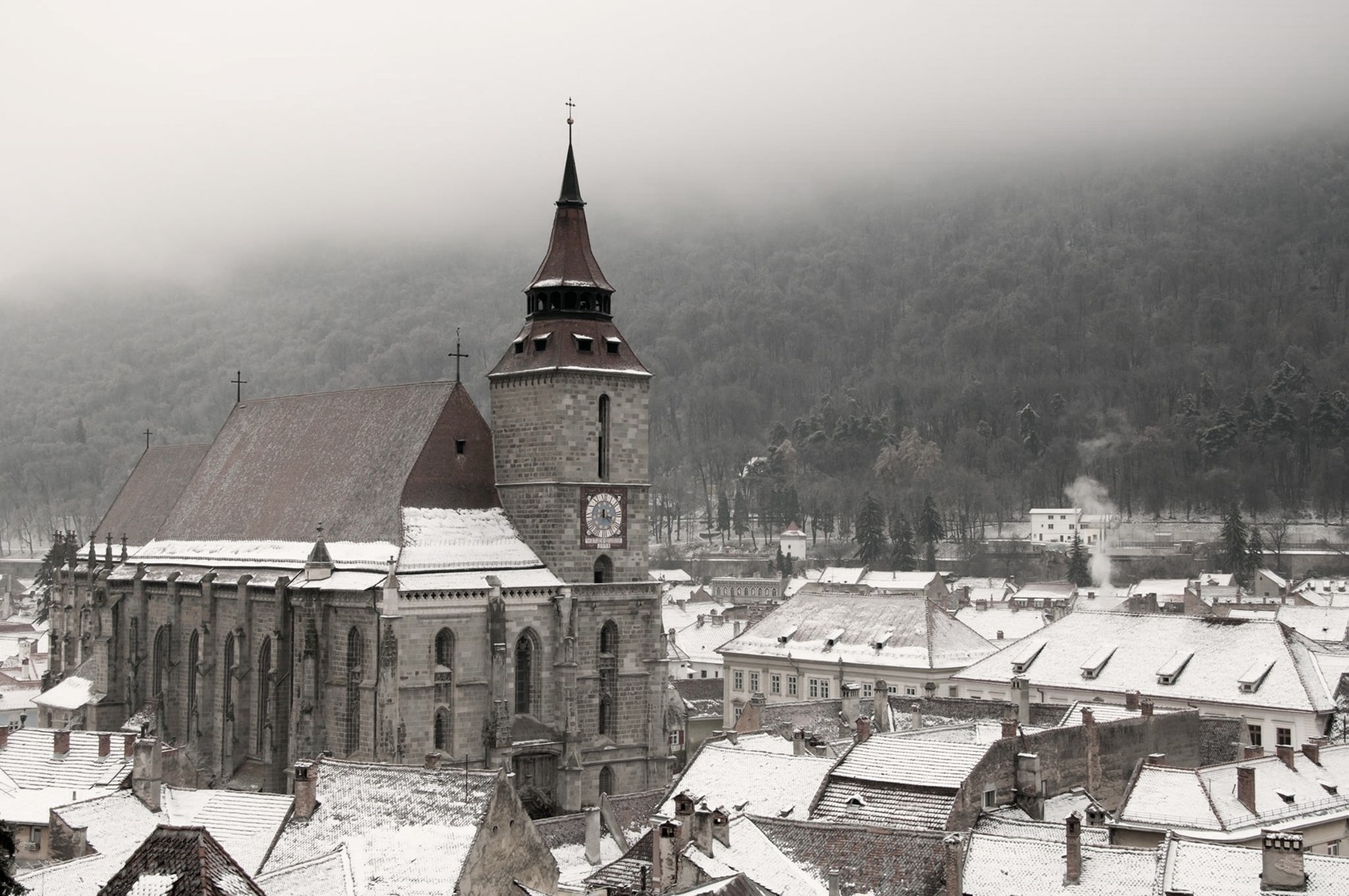 Brasov, Romania, Snow, City, Church Wallpaper HD / Desktop and Mobile Background