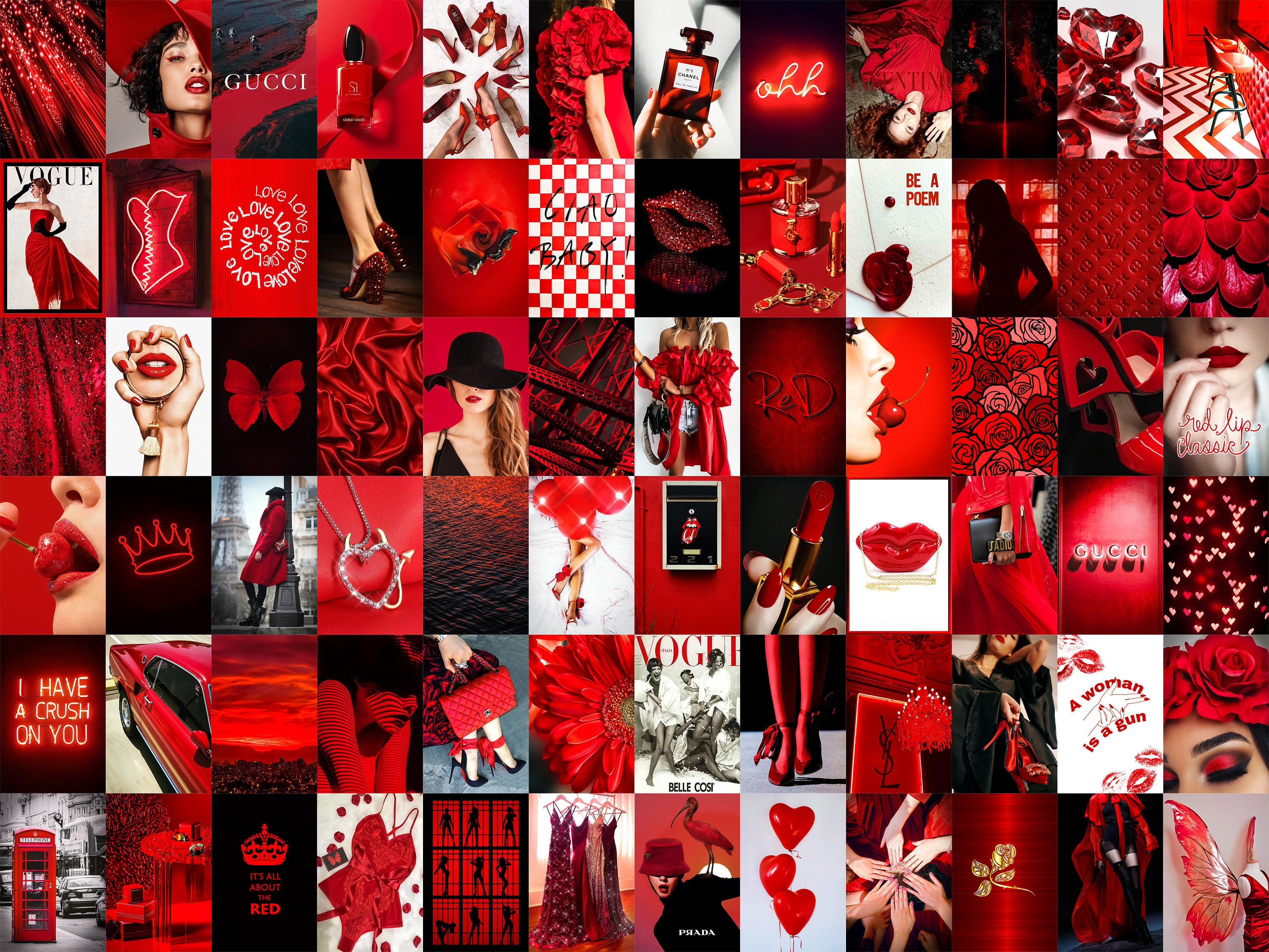 PCS Red Boujee Photo Collage Kit Aesthetic Red Baddie Room