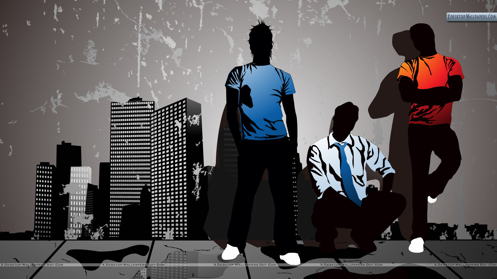 Vector City Art With Boys Wallpaper