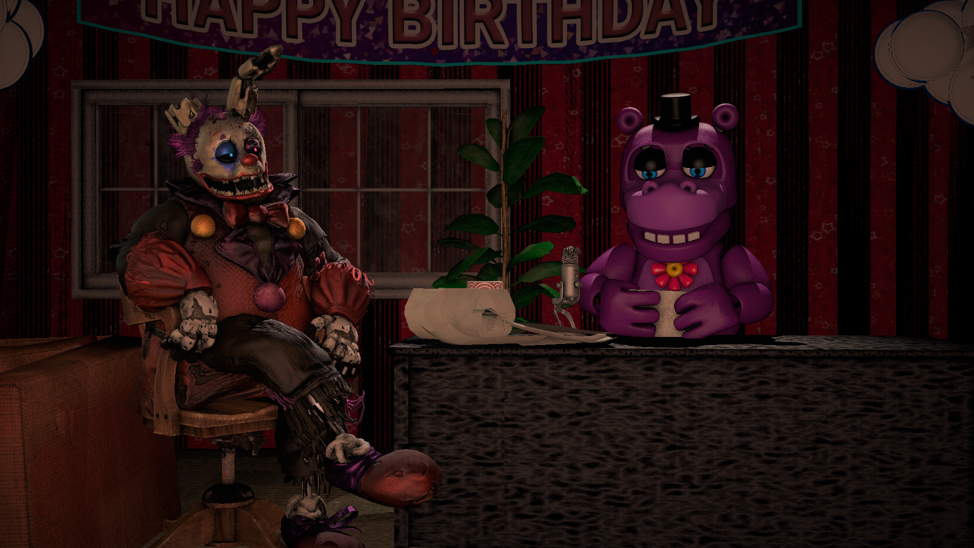 How about another joke, Hippo? (Clown Springtrap by Illumix, Mr.Hippo by Chuiza Productions)