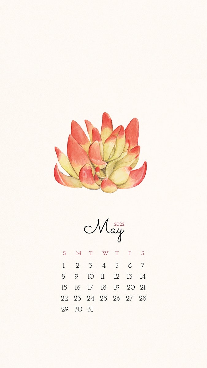 Cactus 2022 May calendar template,