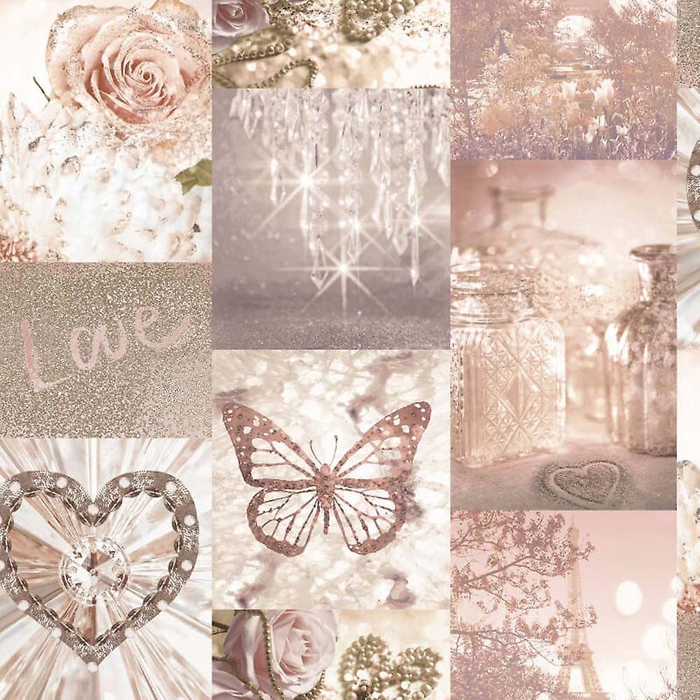 Love Paris Wallpaper Blush Pink Arthouse Glitter Sparkle Butterfly Flower