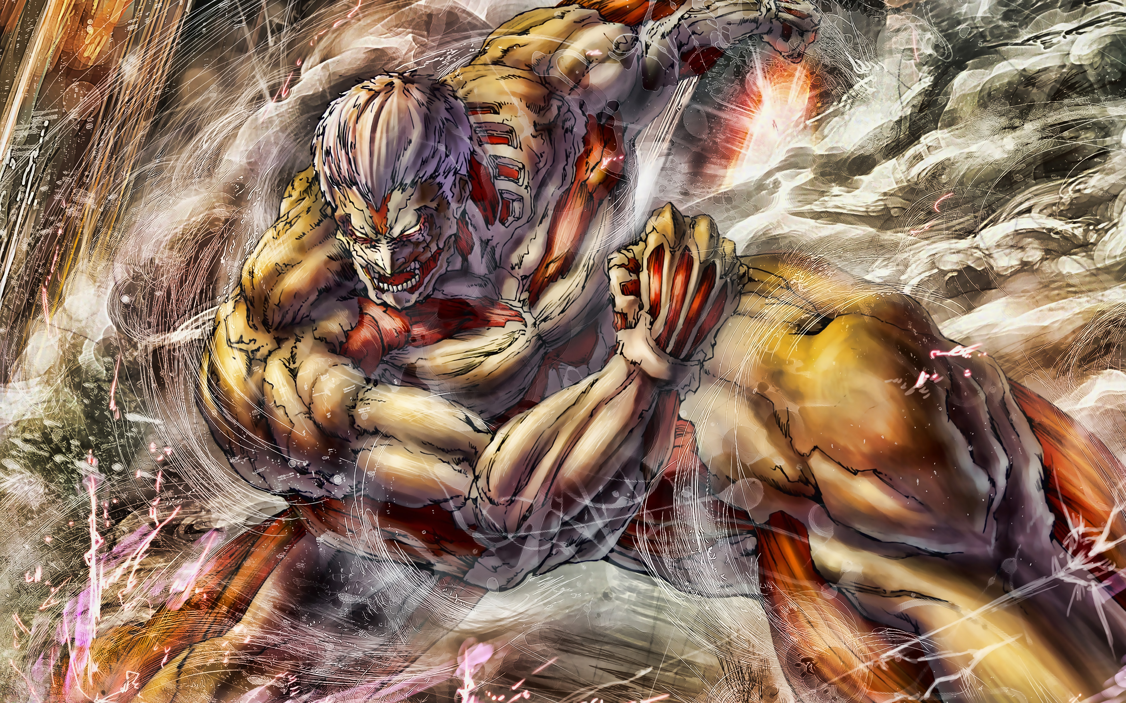 Download wallpaper Armored Titan, 4k, Attack on Titan, artwork, Nine Titans, manga, Yoroi no Kyojin, Shingeki No Kyojin, Attack on Titan characters for desktop with resolution 3840x2400. High Quality HD picture wallpaper