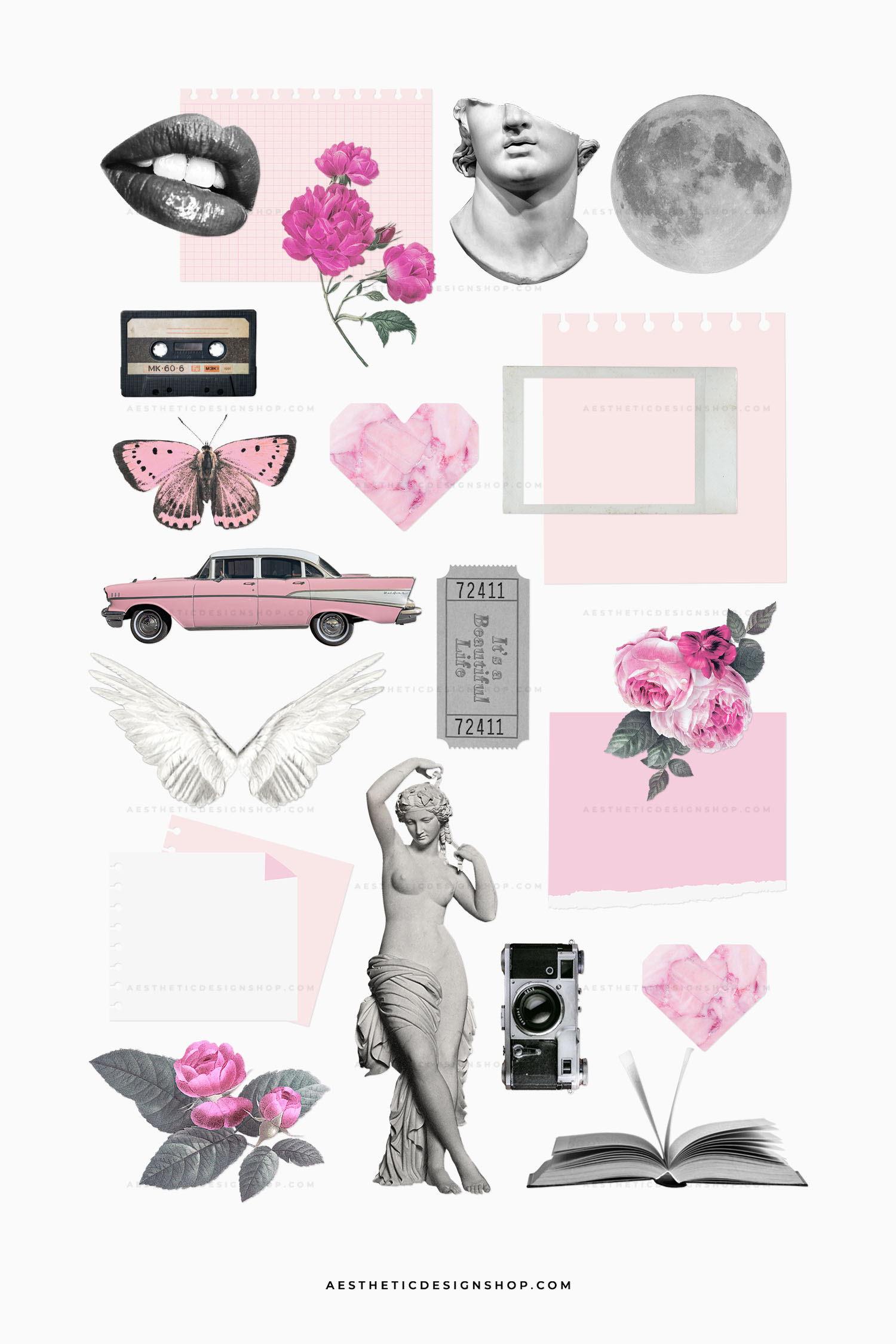 Vintage Pink Tech Aesthetic Set: stickers, wallpaper, desktop organizer, phone and computer app icons ⋆ Aesthetic Design Shop