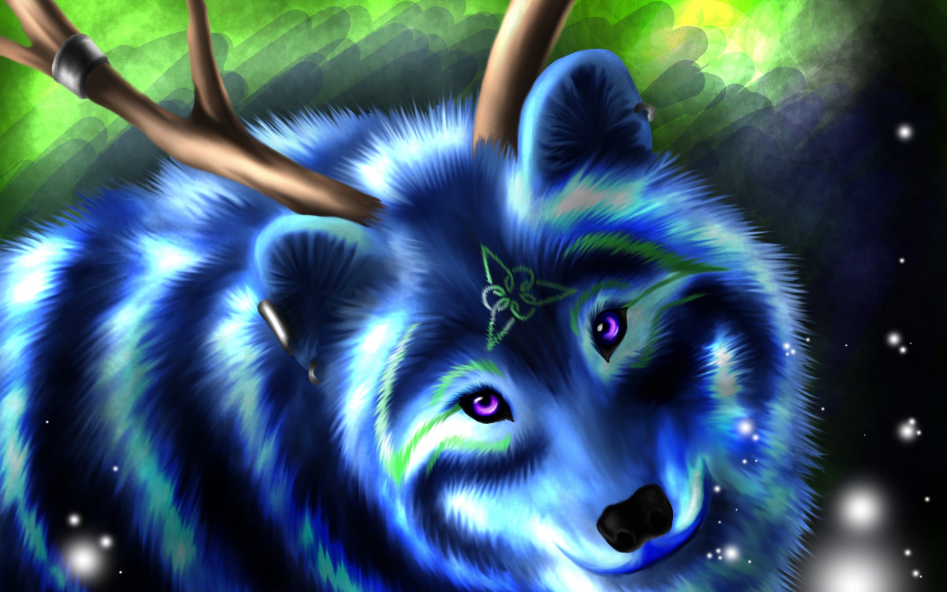 Волк неоновый синий