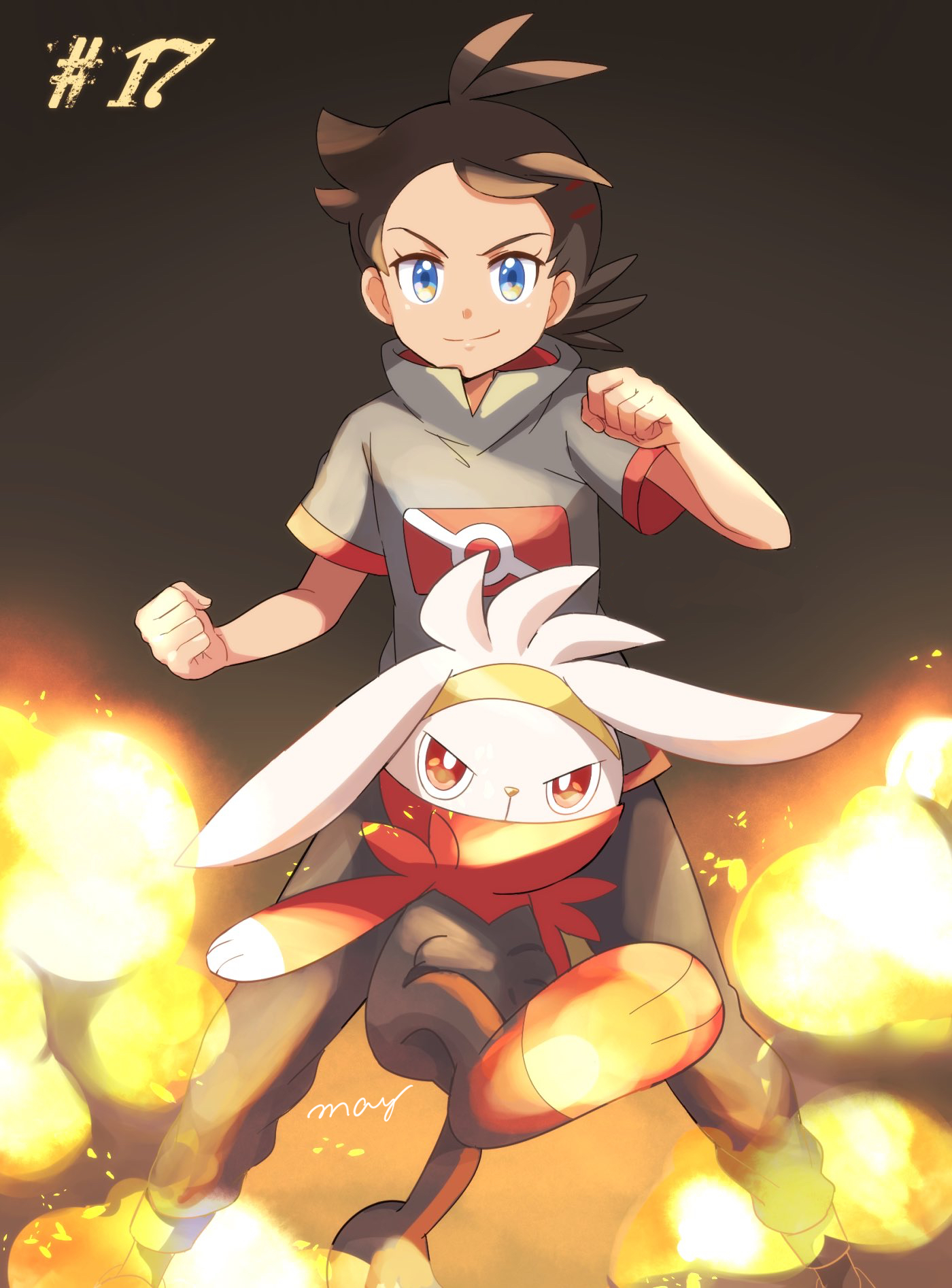 goh and raboot (pokemon and 2 more) drawn by mei_(maysroom)