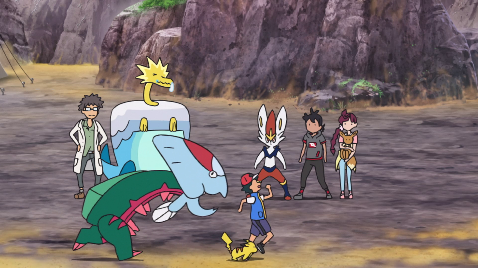 Current Mood: Low Res Background Goh Watching Ash Get Chased By Dracovish. Pokémon Sword And Shield