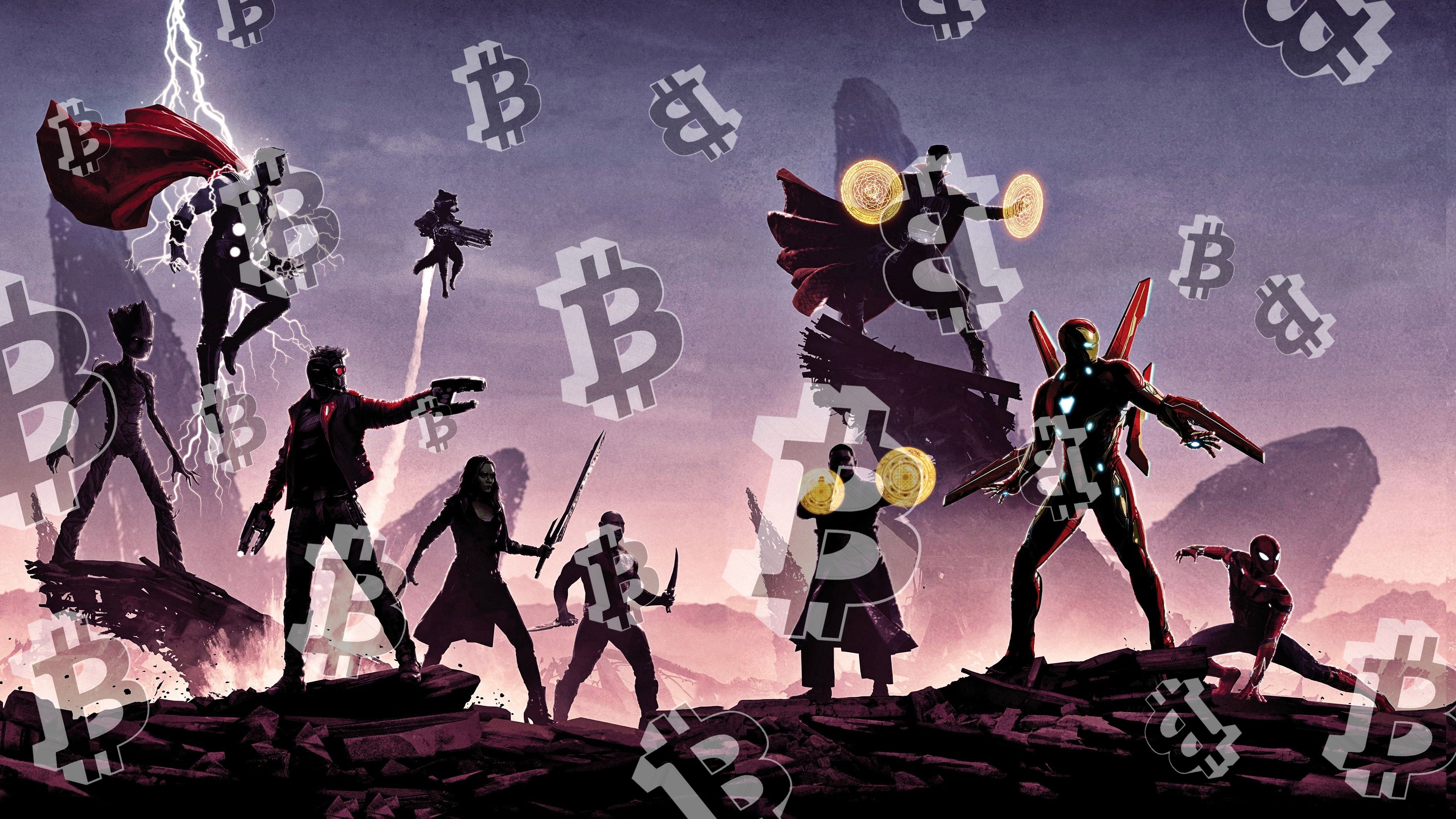Bitcoins Everywhere Inverted Avengers Infinity War Minimalist Spiderman Iron Man Wong Doctor Strange Drax Gamora Star Lord Rocket Raccoon Thor Groot Z575 Wallpaper