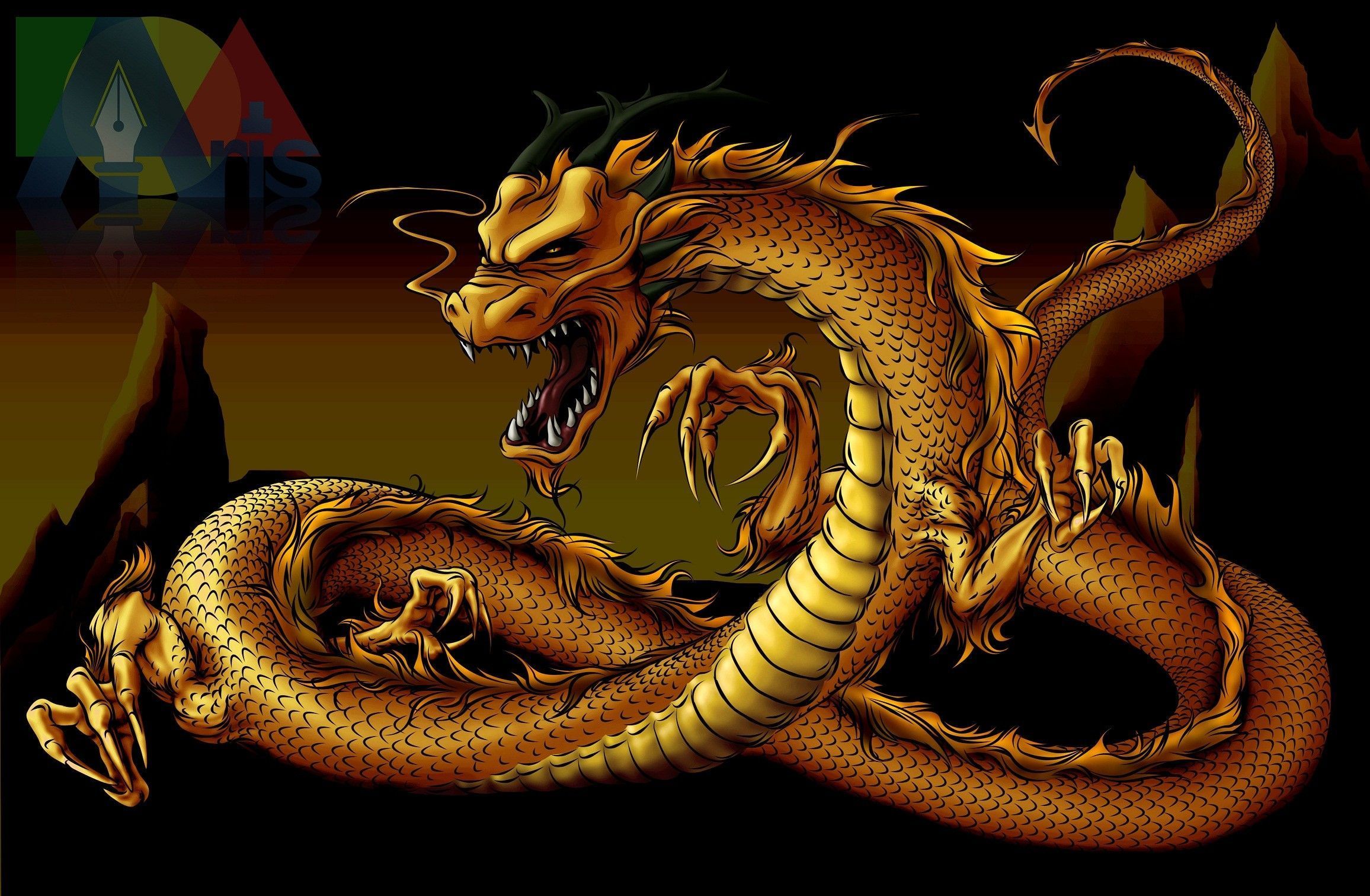 Black and Gold Dragon Wallpaper