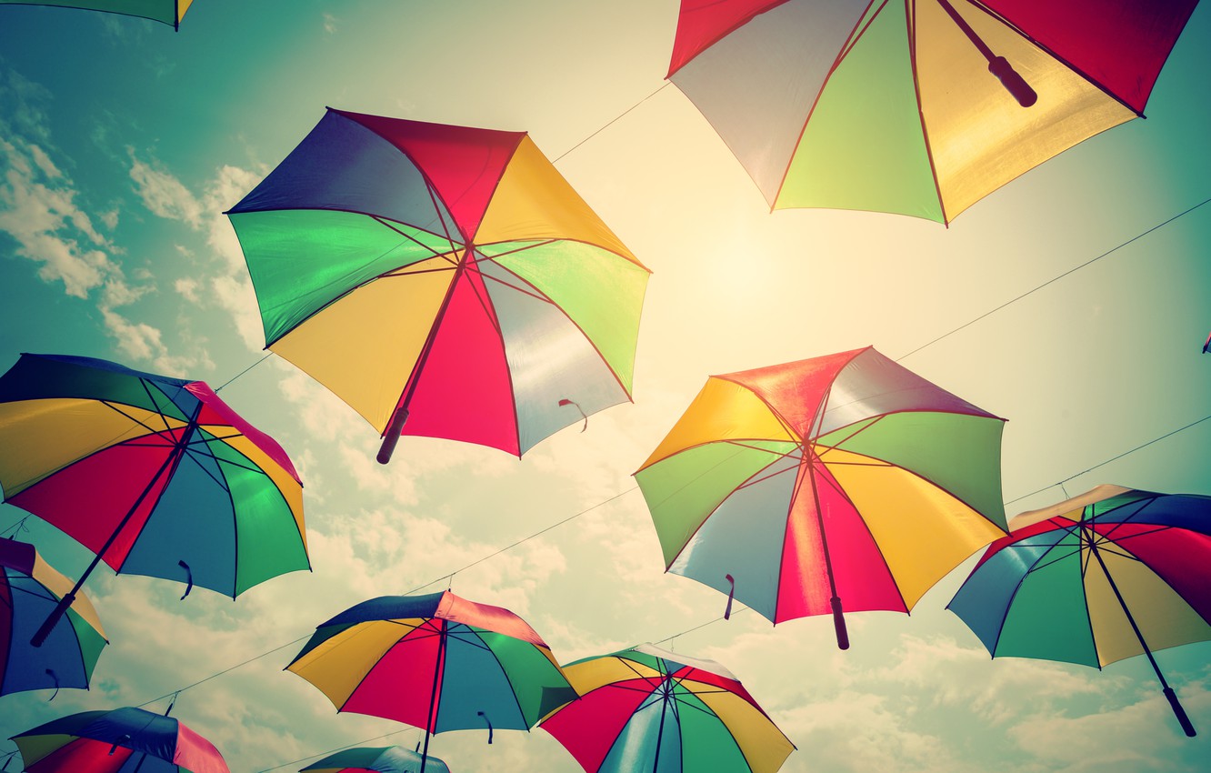 Wallpaper summer, the sky, colors, umbrella, colorful, umbrellas, rainbow, summer, flying, umbrella image for desktop, section разное