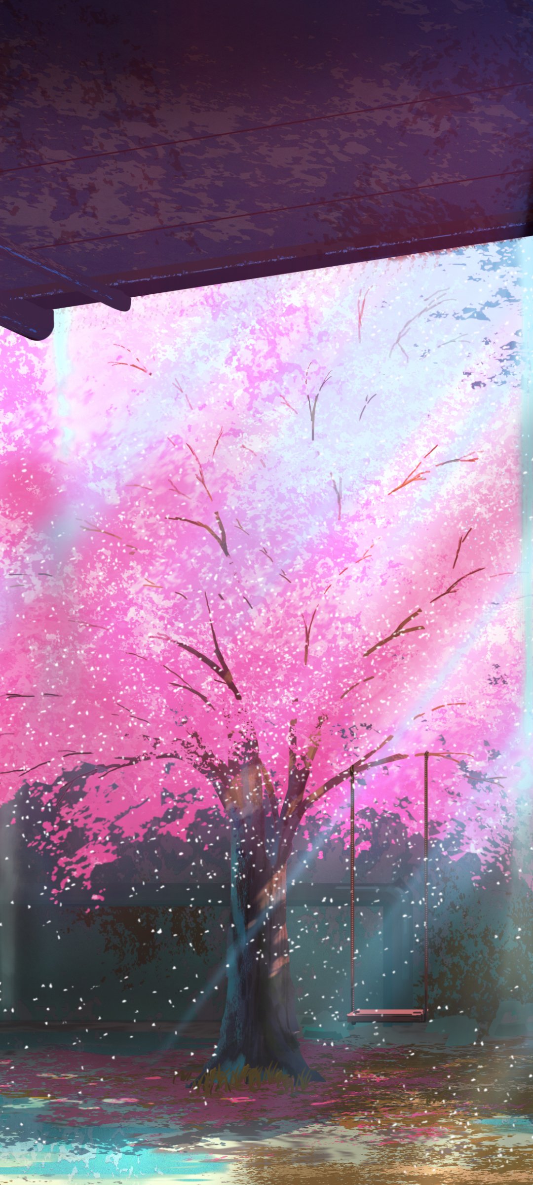 Beautiful pink cherry blossom tree with a swing by スマッシャーT_T