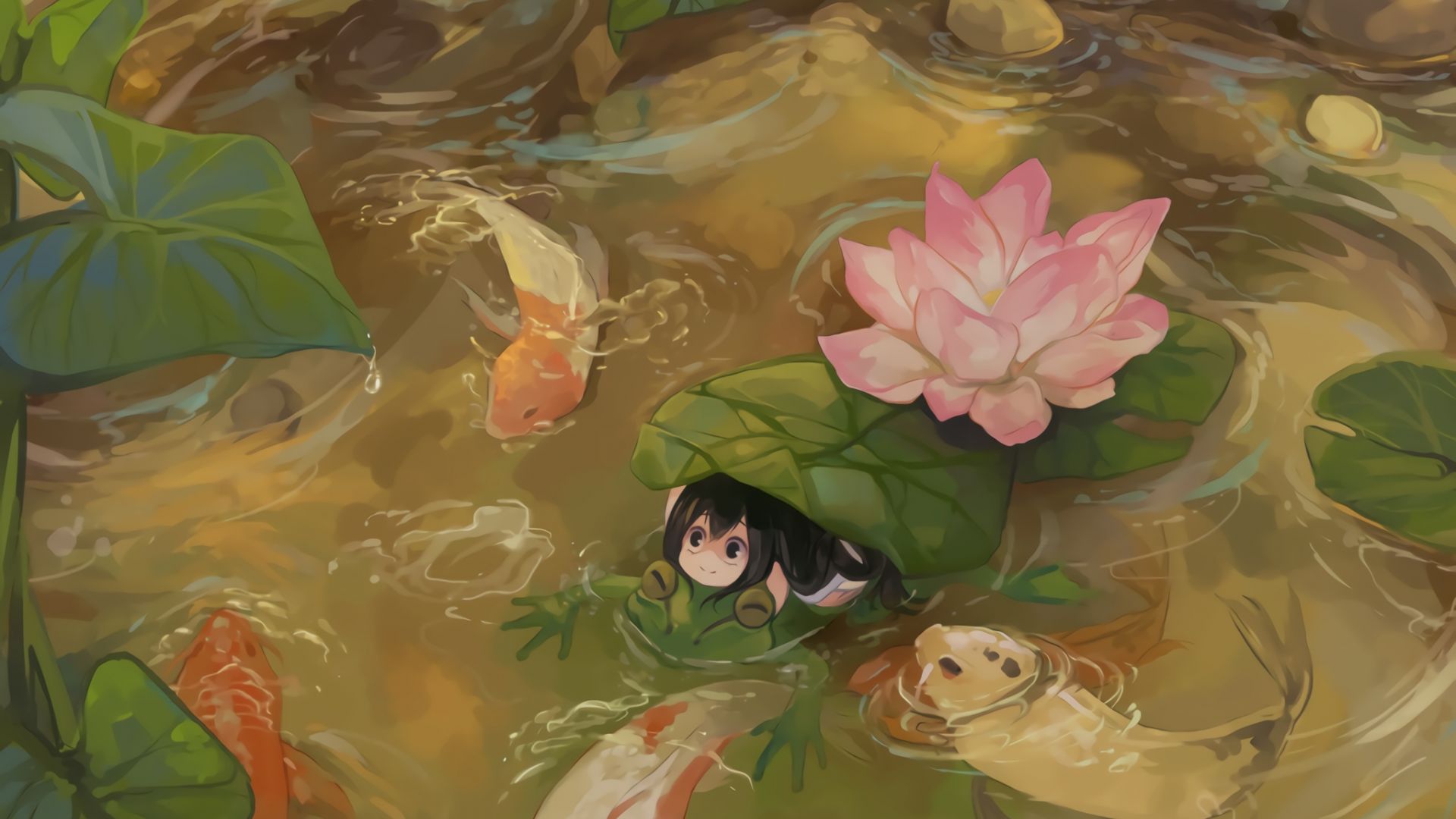 Desktop Wallpaper Tsuyu Asui In Lake, Anime Girl, HD Image, Picture, Background, Q6c5ry