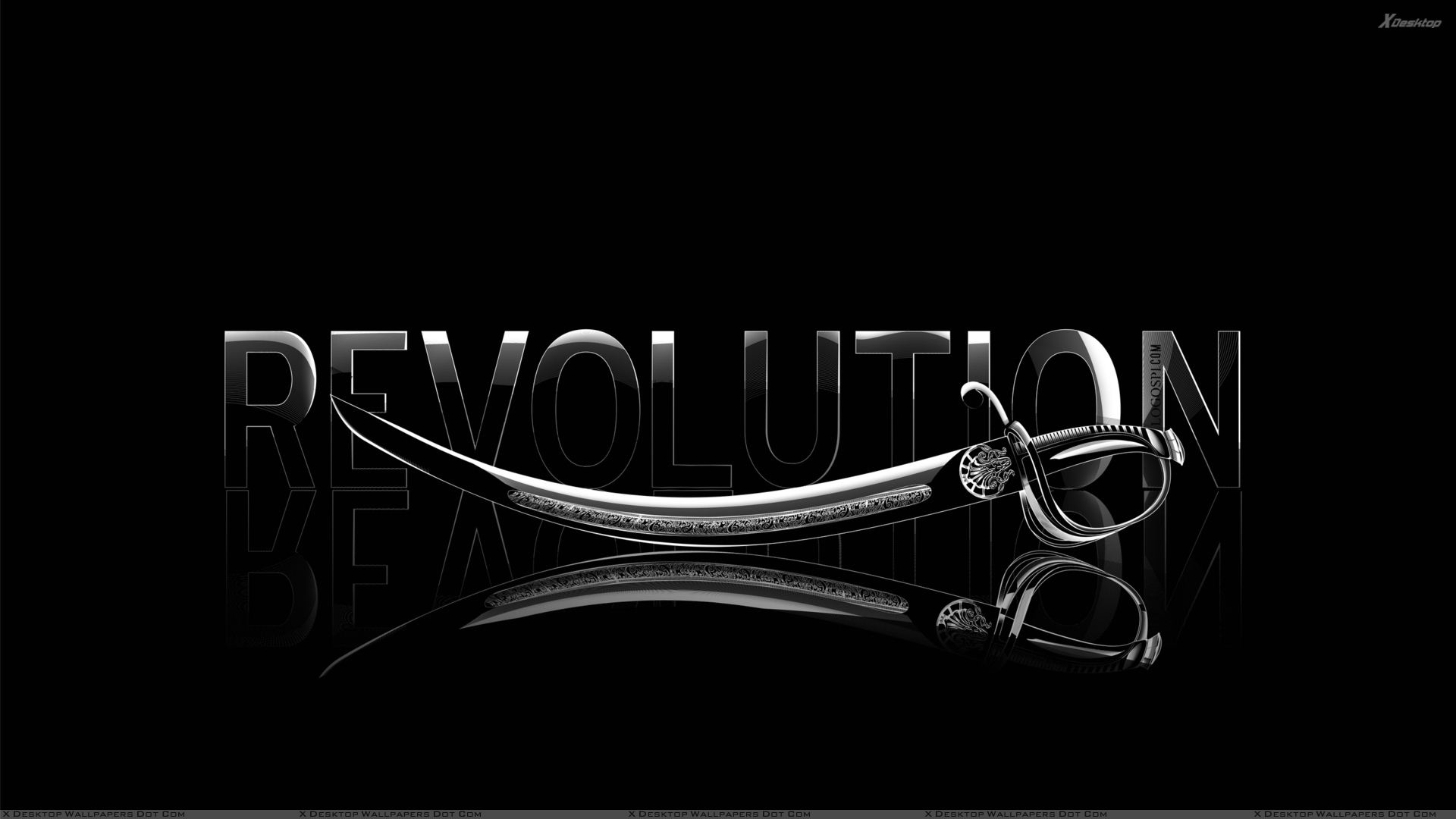 Revolution LoGo With Sword On Black Background Wallpaper