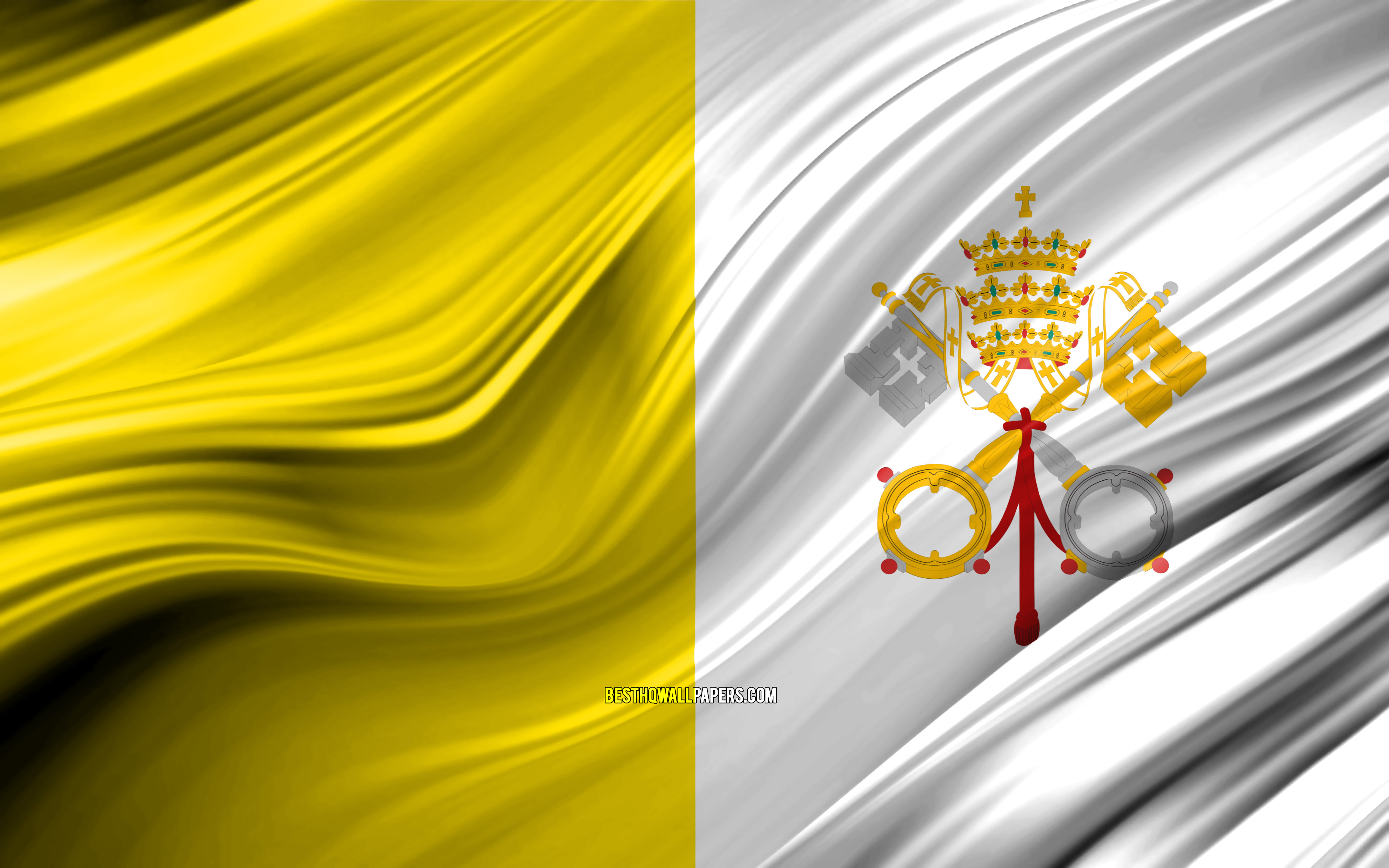 Download wallpaper 4k, Vatican flag, European countries, 3D waves, Flag of Vatican, national symbols, Vatican 3D flag, art, Europe, Vatican for desktop with resolution 3840x2400. High Quality HD picture wallpaper