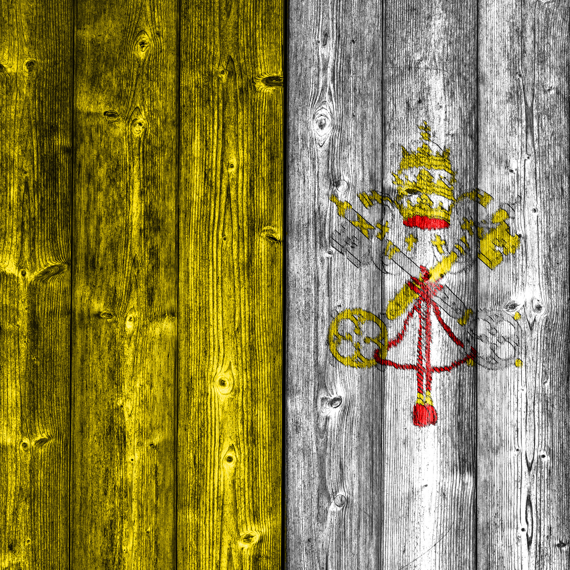 Flag of Vatican on wood
